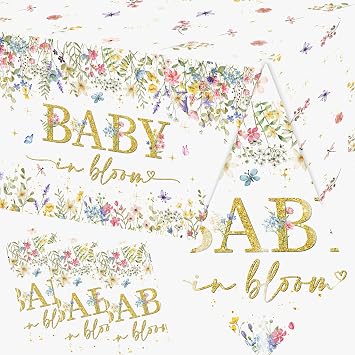 CMUSKO Wildflower Baby Shower Decorations-3Pcs Baby in Bloom Tablecloths Floral Themed Plastic Table Covers for Girls Baby Shower
