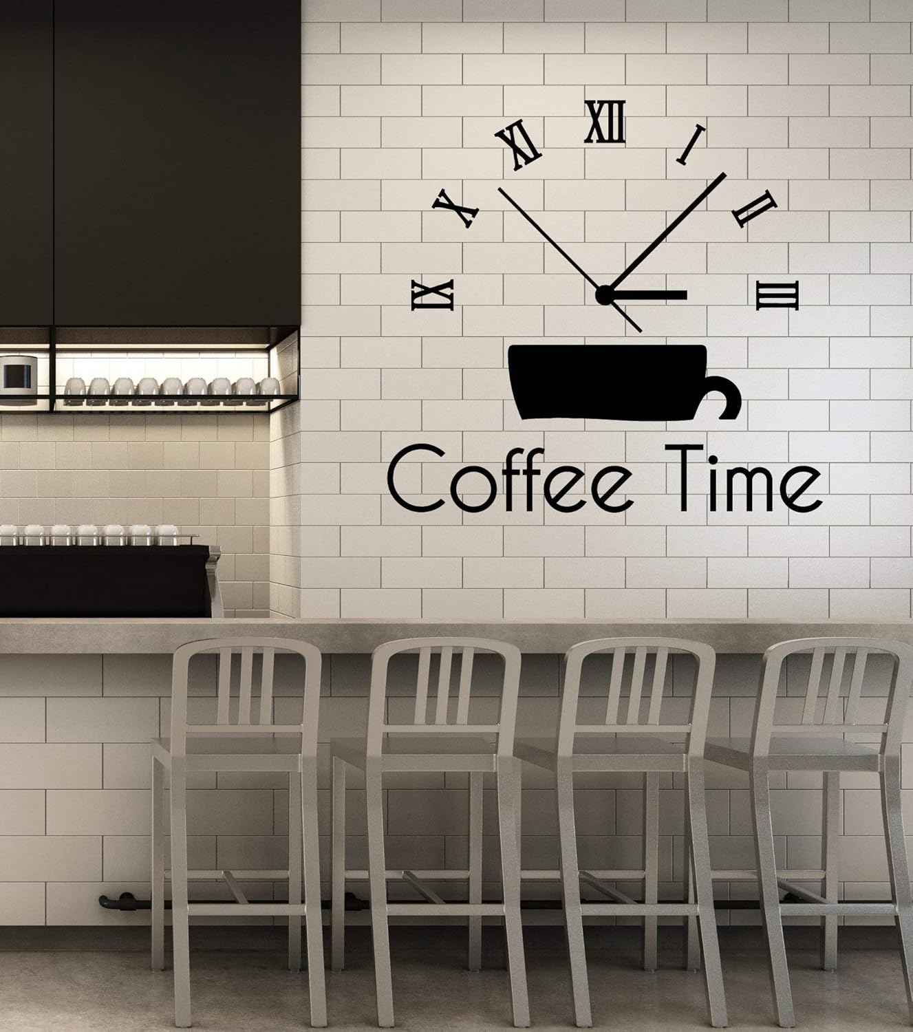 WallStickers4ever Vinyl Wall Decal Drink Coffee House Time Clock Office Break Room Stickers Mural Large Decor (g2848) Black