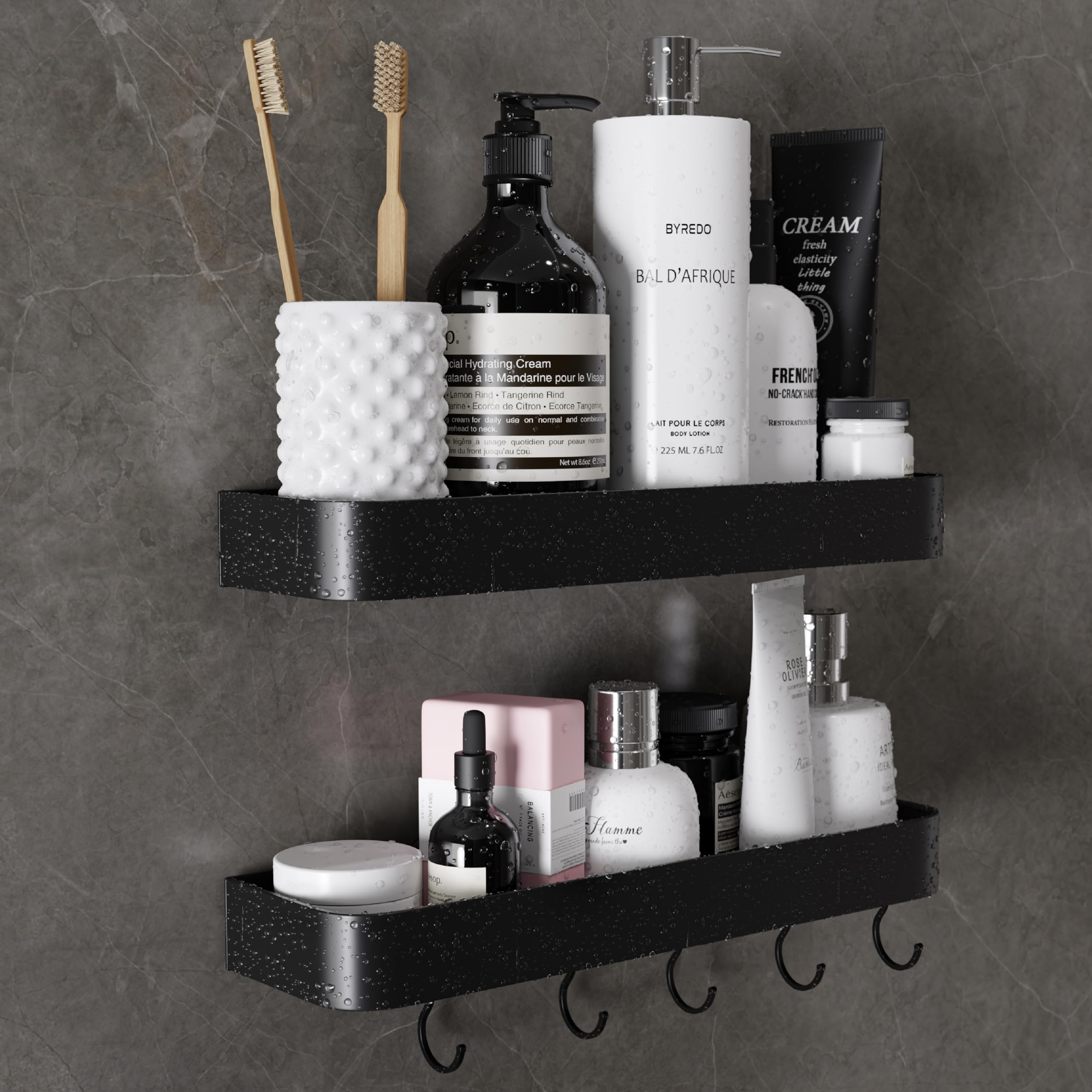 VENTURA DECOR 2Pack Black Shower Caddy Set with 2 Big Stickers