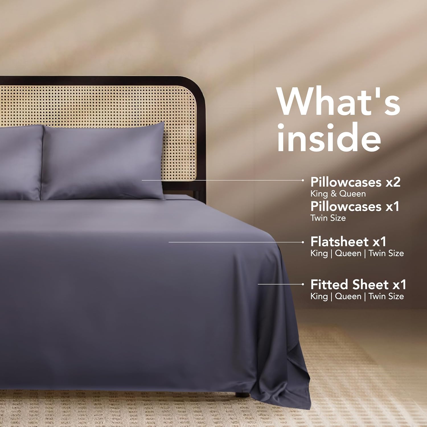 EPITEX Solid 4 Piece Queen Sheet Set - Viscose Derived from Bamboo, 1400 Thread Count, Breathable and Cooling Bed Sheets Set, Luxurious Silky Bedding for Hot Sleeper, Deep Pocket Up to 16'', Charcoal - Image 5