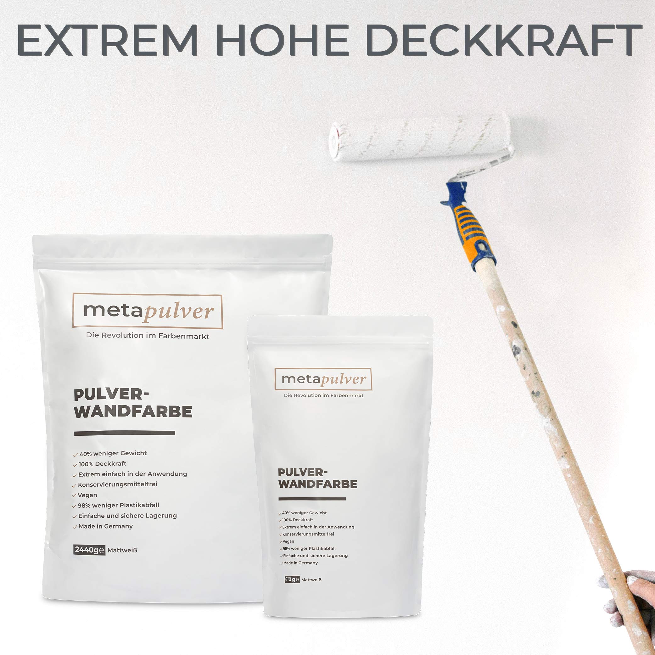 Wandfarbe weiß für Innen (2440 Gramm matt, ergibt 4L für 24-40 m2) Pulver- Innenfarbe mit besonders hoher Deckkraft Dispersionsfarbe zum Anrühren mit Wasser