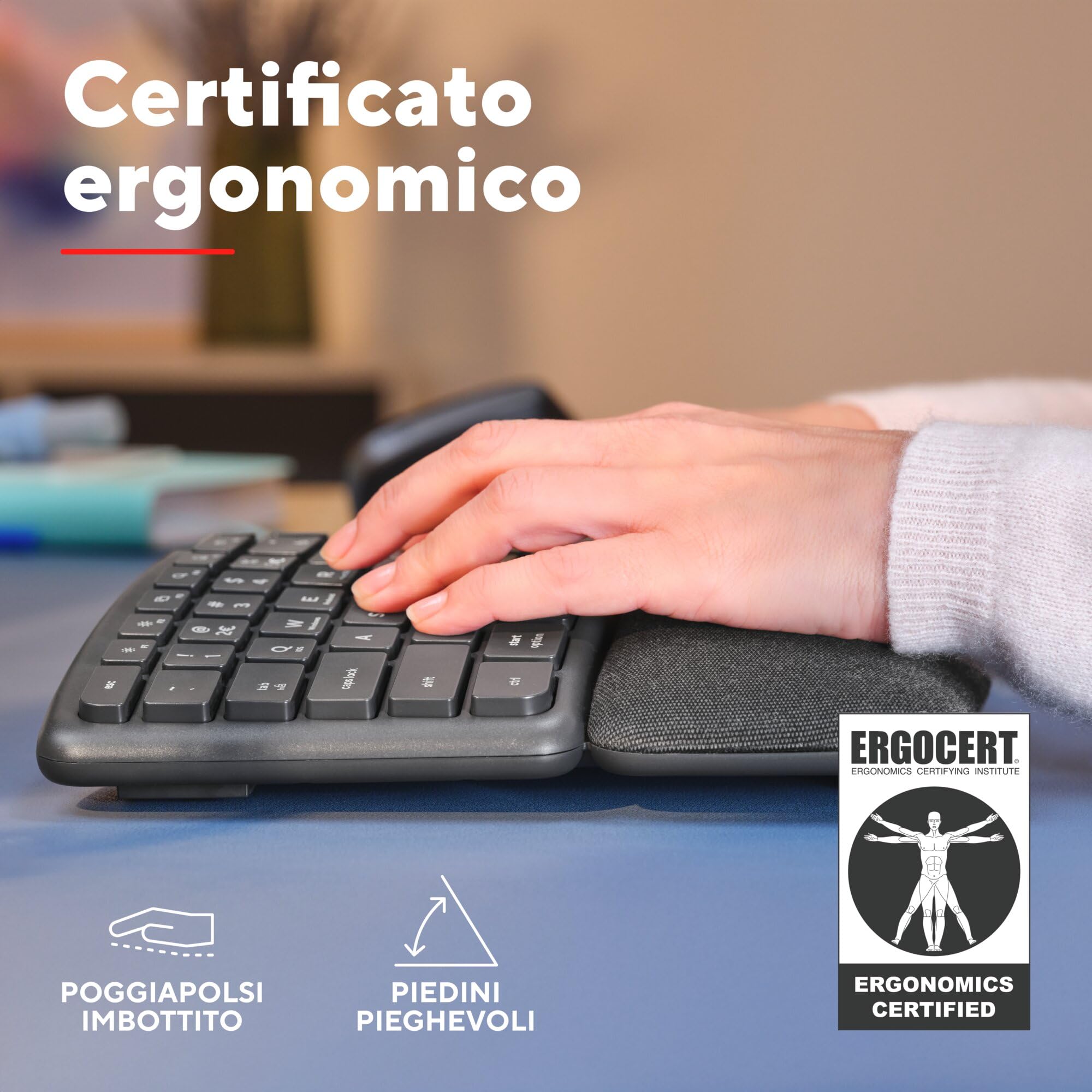 Trust Arvia Tastiera Ergonomica Wireless Silenziosa Italiano QWERTY Bluetooth + 2.4GHz, Tastiera Bluetooth Multidispositivo con Poggiapolsi, Tasti Multimediali, PC Computer Laptop Mac, Nero