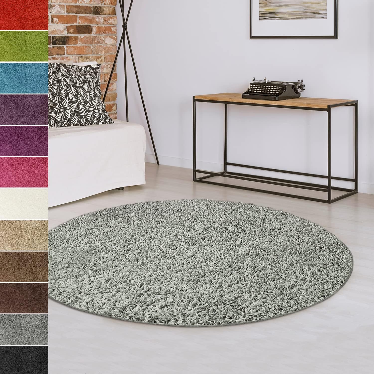 casa pura Alfombra redonda de 100 cm de diámetro, color gris, suave y mullida, alfombra de pelo largo para salón, dormitorio, pasillo, habitación infantil, pasillo con parte inferior antideslizante