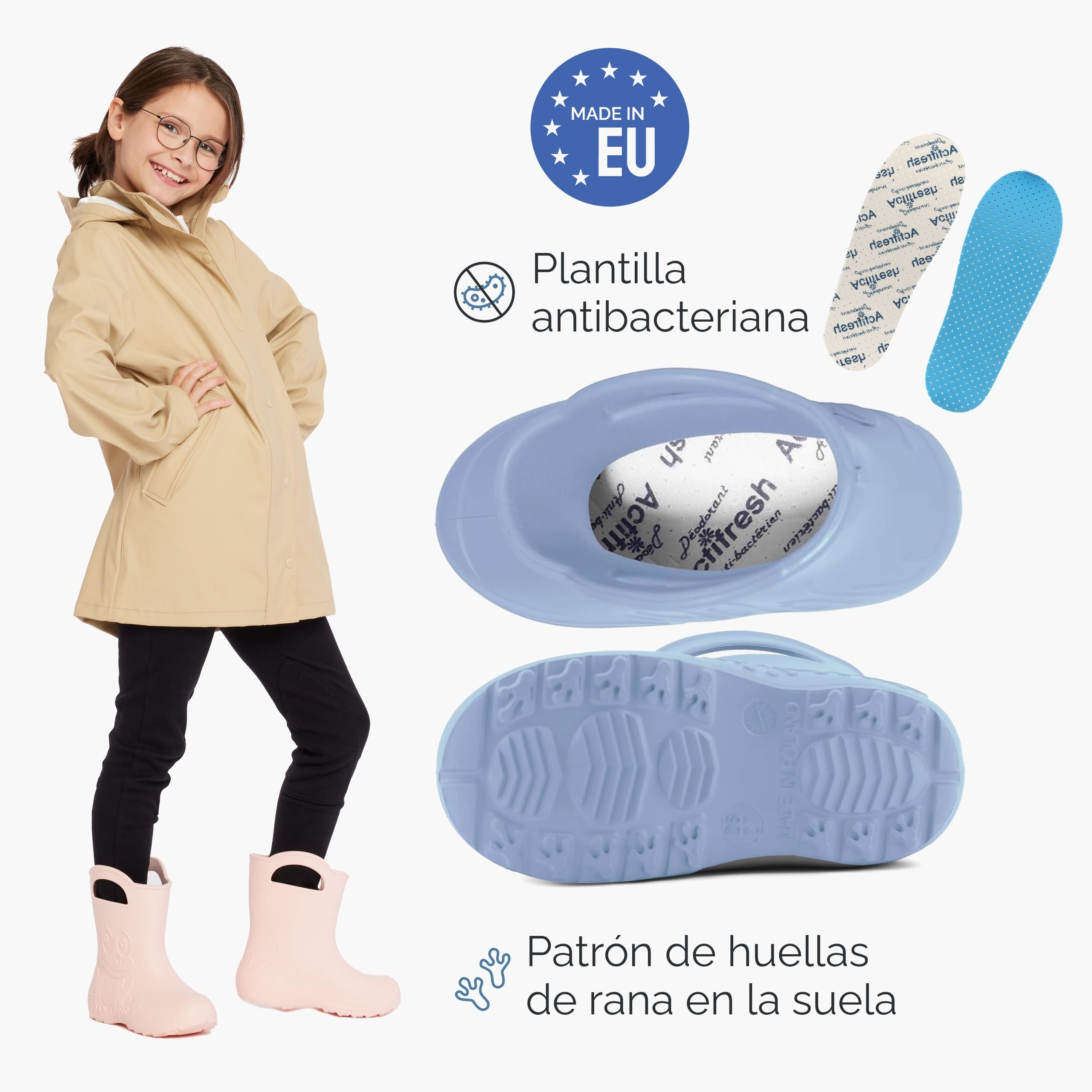Ladeheid Botas Agua Niño y Niña EVA Unisex – Calzado de Lluvia Infantil Impermeable, Ligero, Cómodo y Divertido – Galochas de Goma Resistentes LA-CA-01