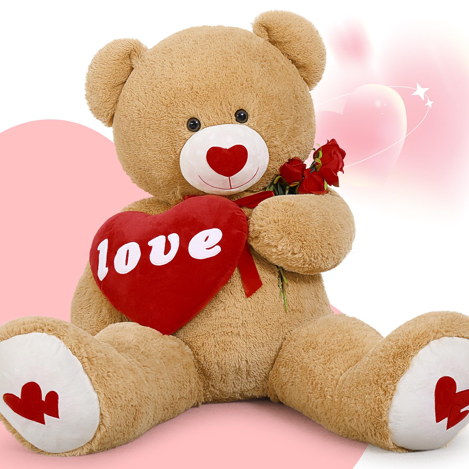 RANJIMA Orsetto Peluche 35cm Con Rosa - Regalo Dolce Per Fidanzata, Compleanno, San Valentino