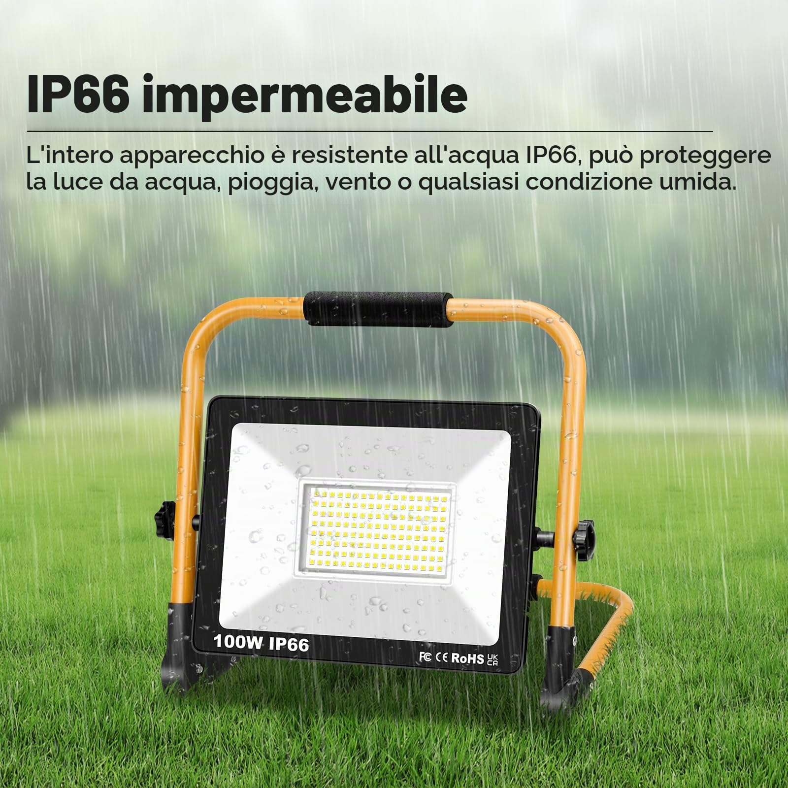SKYWORLD Faro da Cantiere, 100W 10000LM Faretto Led Interno Portatile | Proiettore Led con Staffa Pieghevole, 3M Cavo e EU Spina per Cantiere Officina Garage Industriale Giardino, 6000K Bianco