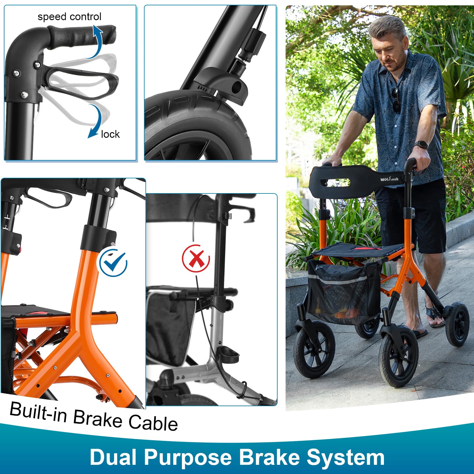 MAXWALK Walkers for Seniors with Seat, Tall Rollator Walker, Foldable — Amazon image 6