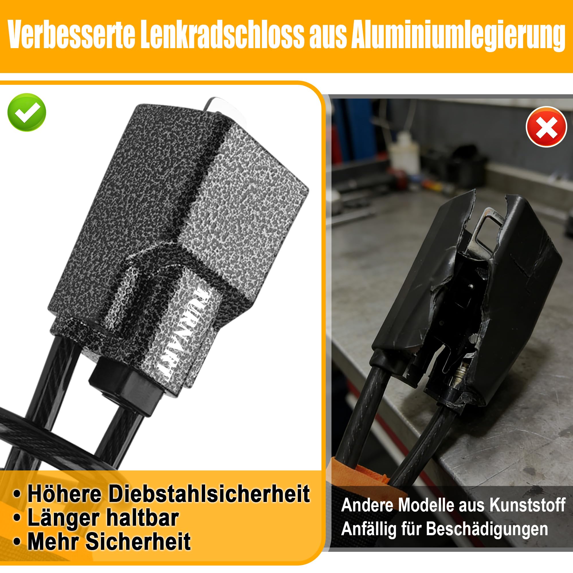 Turnart Lenkradkralle, Lenkradschloss für Auto, Wegfahrsperre, Universell Passend, Stabiles Schloss für LKW SUV Van, 3 Schlüssel