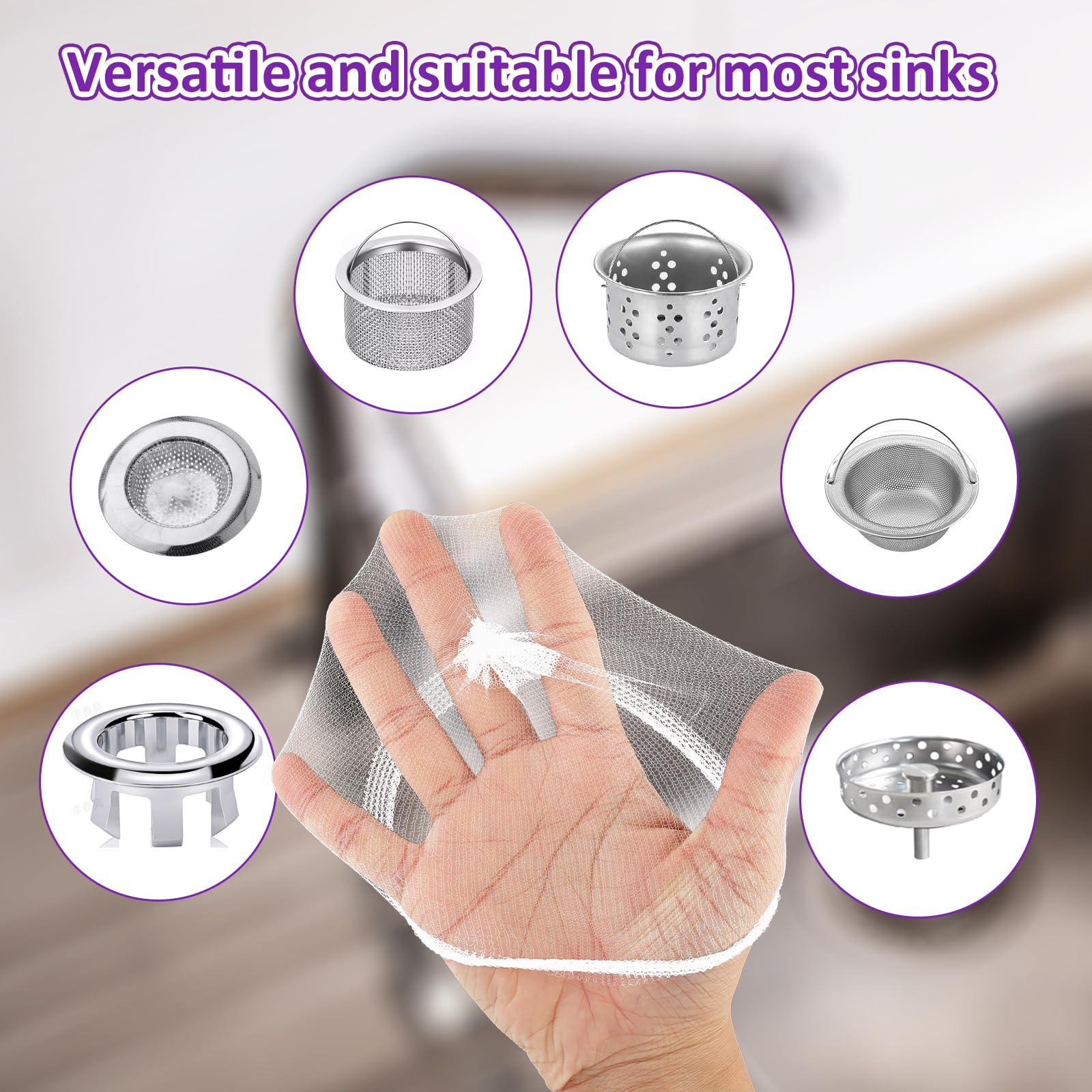 Lot de 200 sacs filtrants pour évier de cuisine, sacs en maille pour filtre d'évier de cuisine, sacs poubelle jetables, adaptés à la plupart des tailles de panier de drainage de cuisine