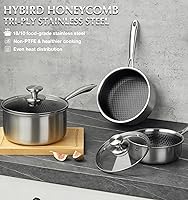 Vista 8 de KOCH SYSTEME CS Juego de cacerolas antiadherentes híbridas de acero inoxidable, juego de 6 piezas de cacerolas de acero inoxidable de triple capa