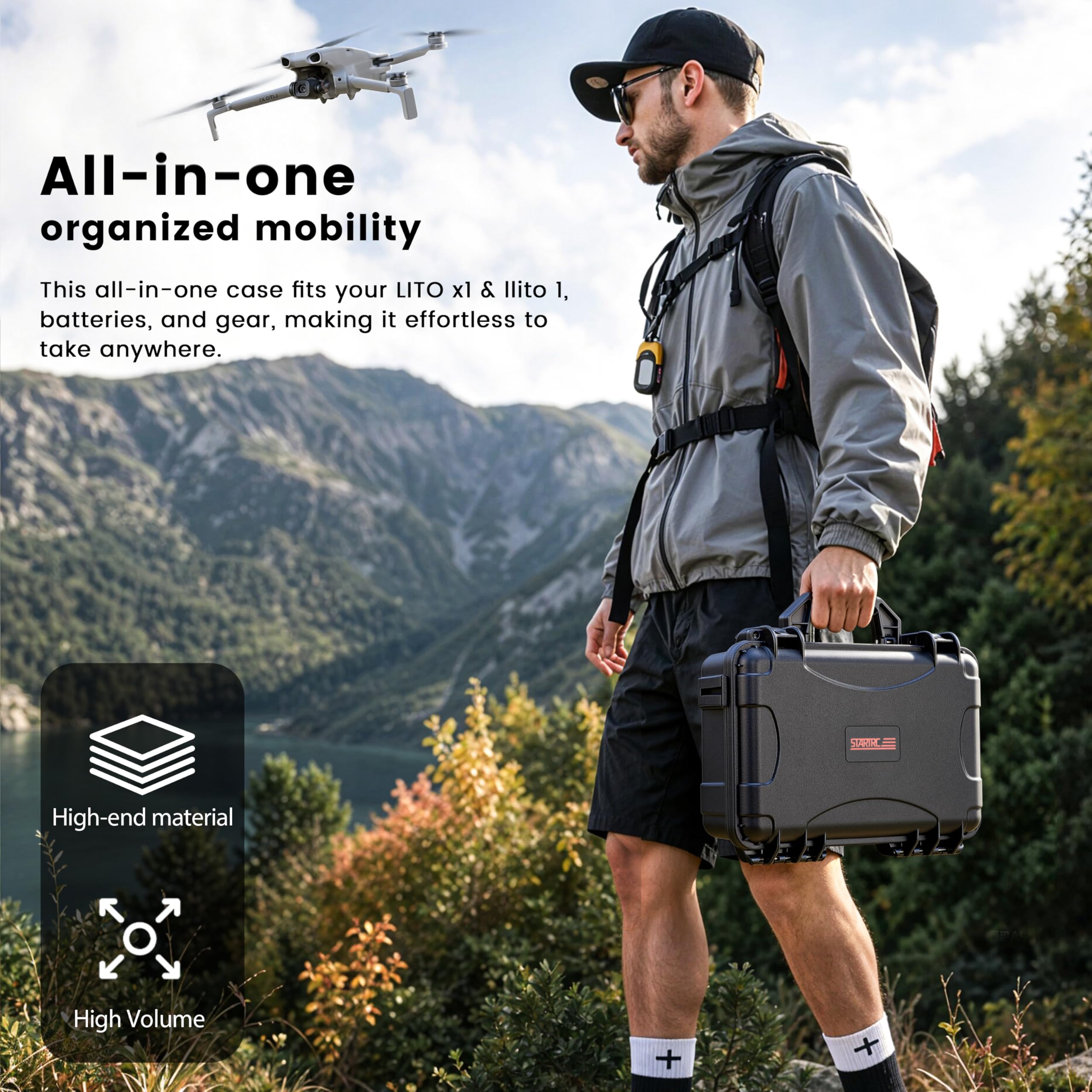 STARTRC Étui Lito X1/1, Étui de Transport Rigide étanche pour DJI Lito X1/1 Combo Fly More Accessoires pour DJI Manette RC N3/N2, 7 Batteries et Station de Charge 【Pas pour RC 2】