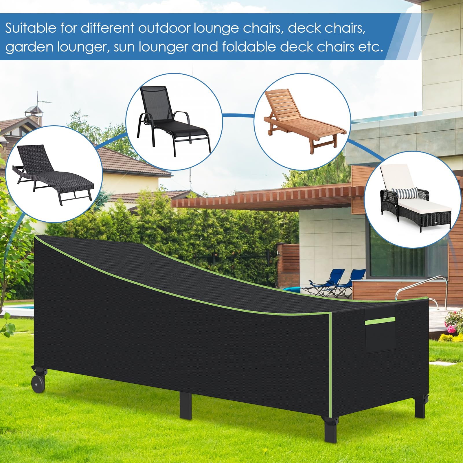 GARPROVM Gartenliege Abdeckung Wetterfest 2 STK, Schutzhülle für Loungeliege 200x75x40/70cm, 210D Oxford Gewebe Wasserabweisend Staubdicht mit Belüftung, Outdoor Abdeckplane für Sonnenliege Liegestuhl