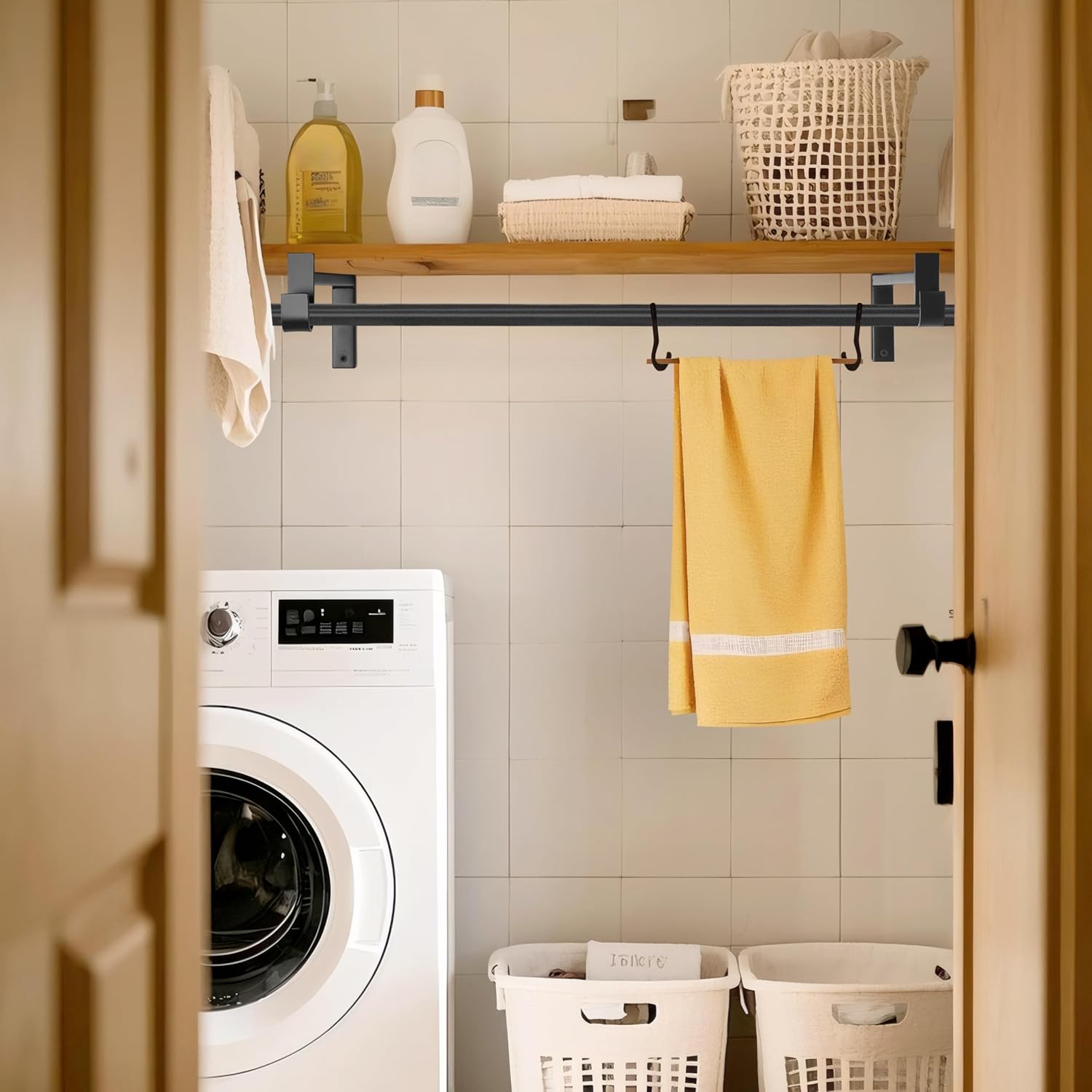 EZYDECOR Closet Rod Bracket Shelf Bracket with Hook Black Closet Shelf Bracket with Rod Support 6 Pack Wall Mounted Heavy Duty Shelf Brackets (10 Inch)