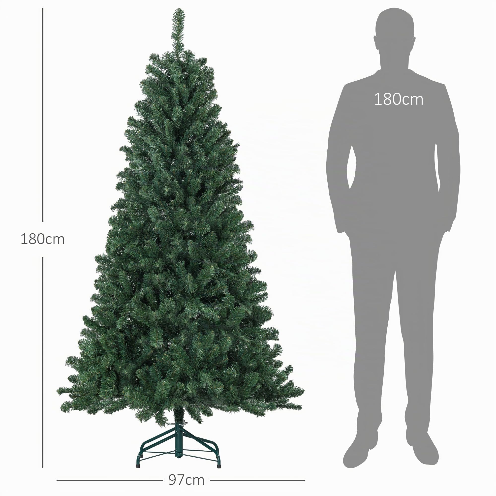 HOMCOM Árbol de Navidad 180 cm Artificial 760 Ramas Base Plegable Verde | Ramas de Alambre de Memoria, Árbol de Navideño para Salón