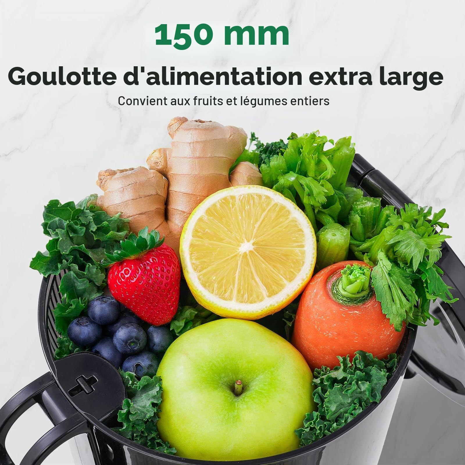 AMZCHEF Extracteur de jus automatique, grande ouverture de 150 mm | pour fruits et légumes entiers, réservoir de 2 L, moteur 250 W en cuivre pur, triple filtre, Gris
