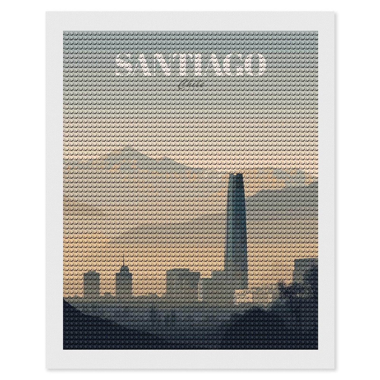 Junmoney Santiago Chile Cityscape Illustration(2) Round Drill Diamond Painting 16"x20", for Women, Relaxing DIY Hobby, Bedroom Decor, Christmas Gift, Adhesive Canvas