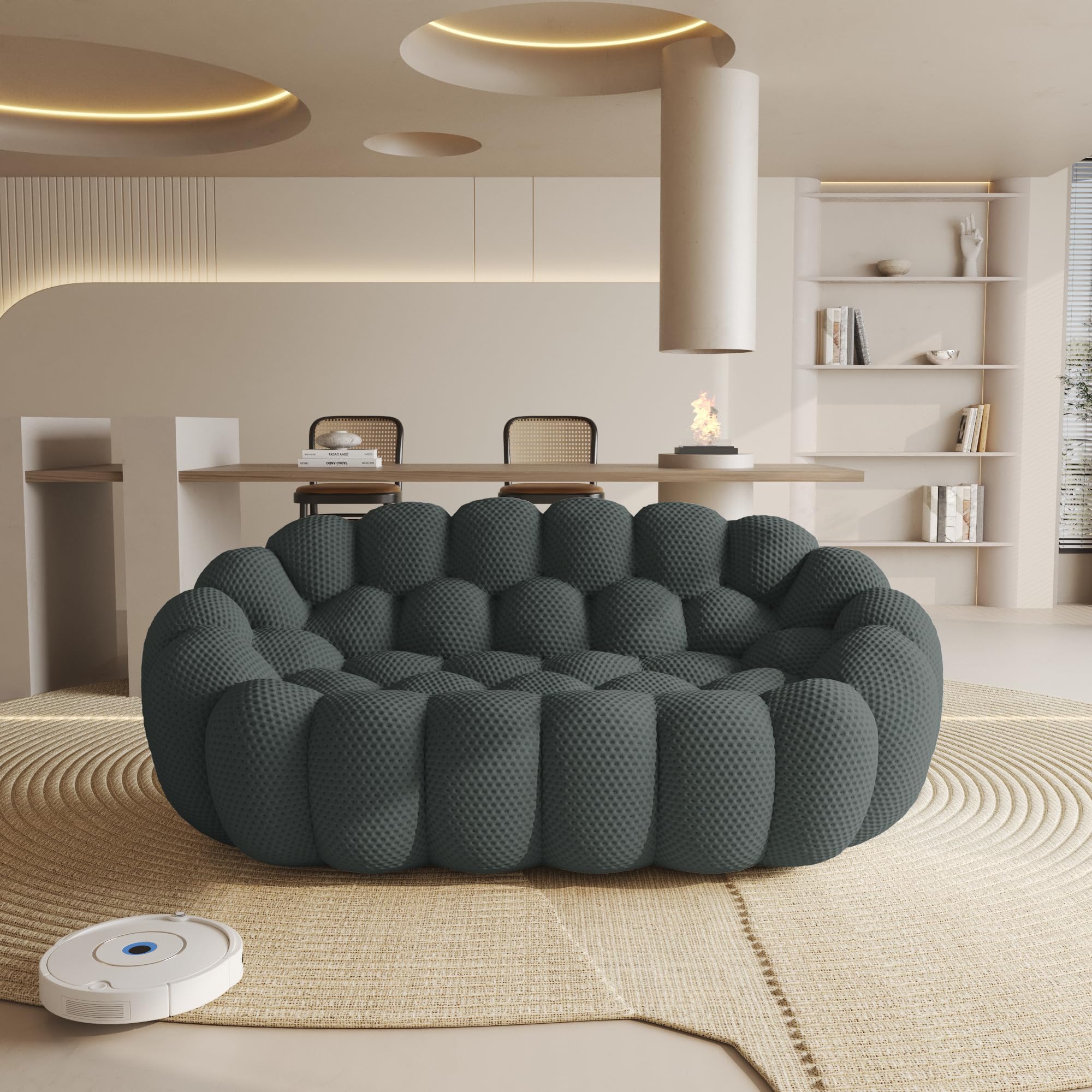 WJShome Bubble Sofa Couch,79.53'' Modern Curved Sofas for Living Room, 2 Seater LoveSofa Lazy Floor Sofa, Large Bean Bag Chair,Deep Seat Floor Sofas Chair Lounge for Office, Apartment(Dark Gray)