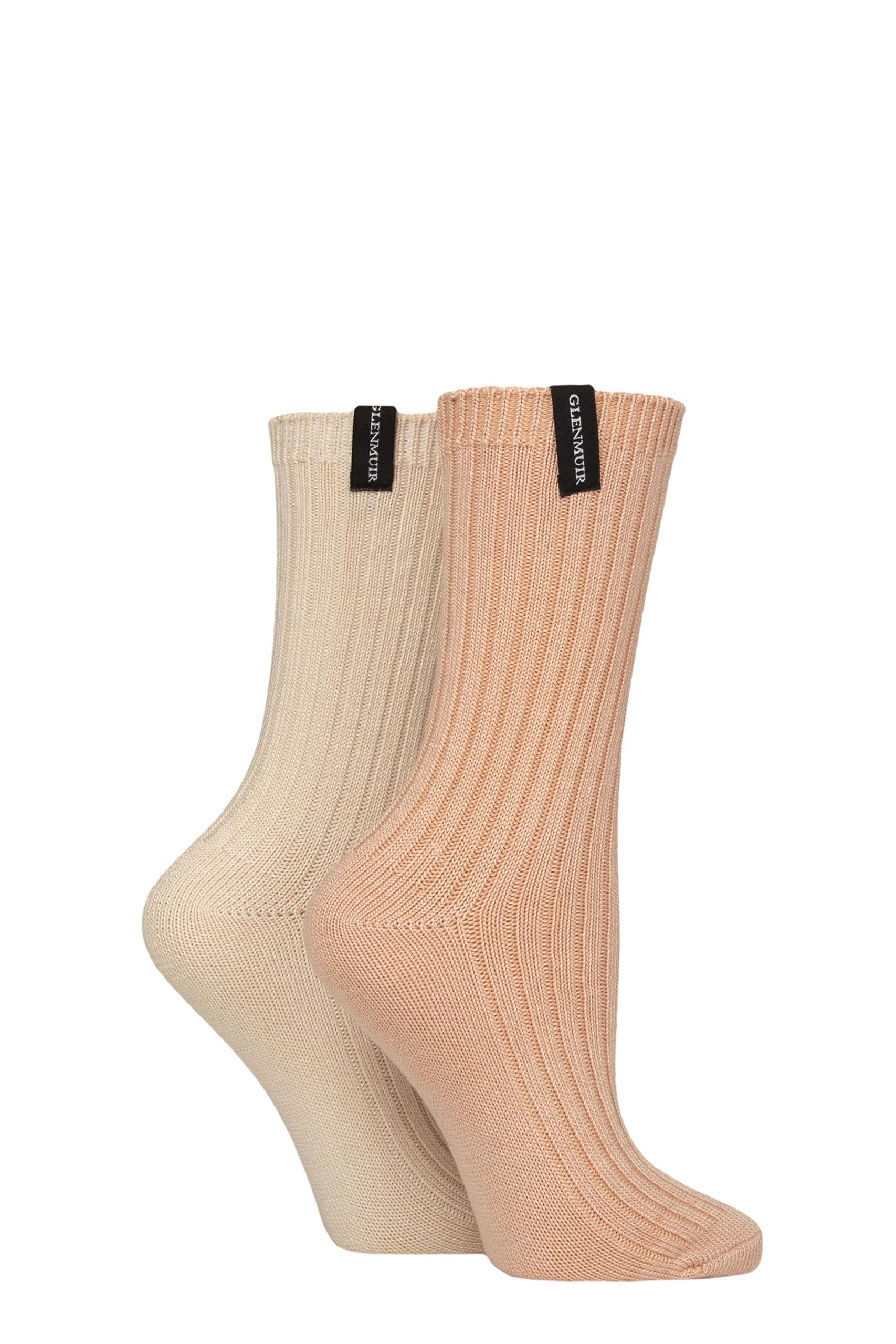Glenmuir Ladies Light Cushioned Bamboo Boot Socks Pack of 2 (UK, Numeric, 4, 8, Regular, Regular, Pink/Beige)