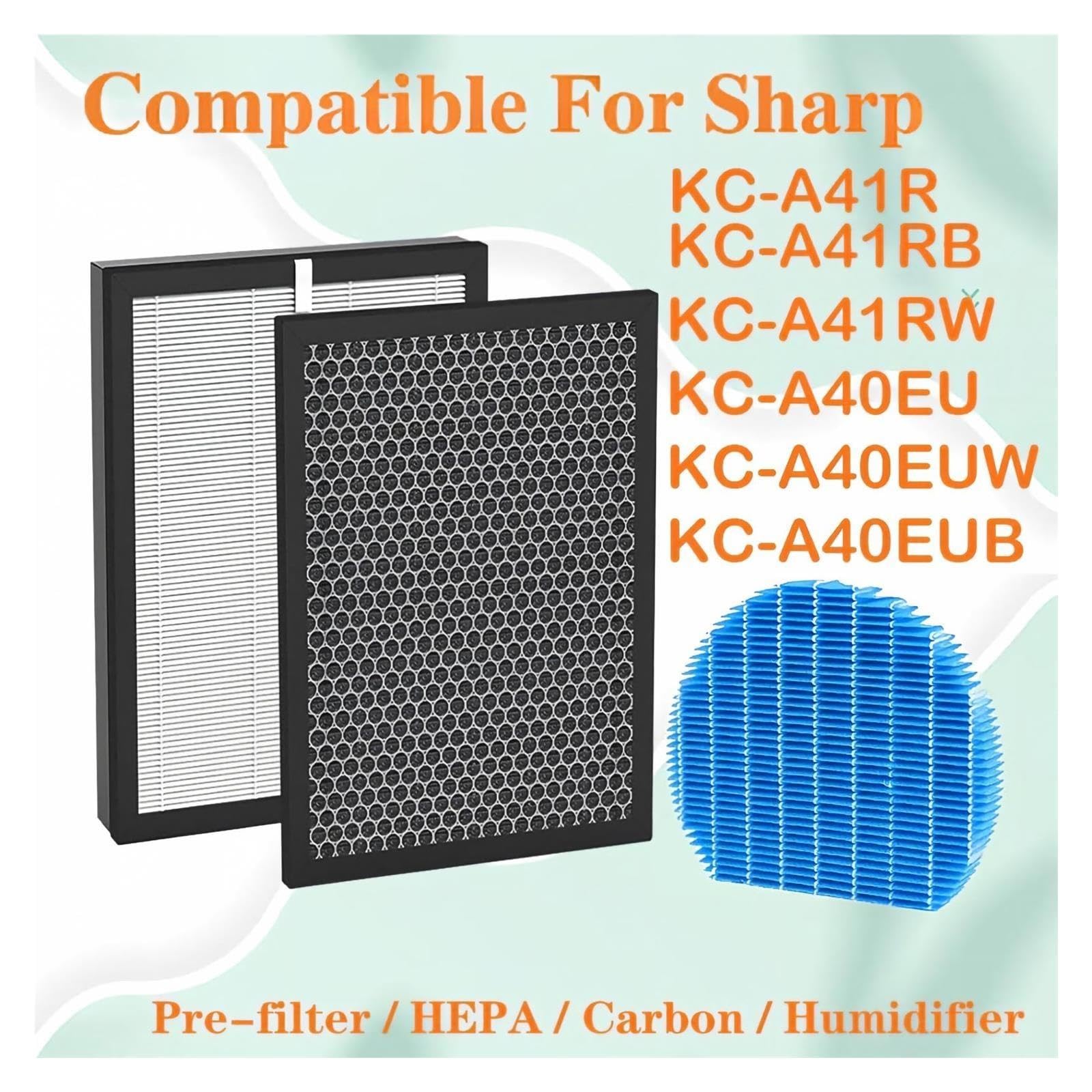 Filtro Purificador De Aire FZ-A41HFR FZ-A41DFR FZ-A61MFR, For KC-A41R | Compatible con Sharp KC-A41R-W KC-A41R-B KC-A40EU KC-A40EUW KC-A40EUB, alta eficiencia(1 SET and Humidifier)
