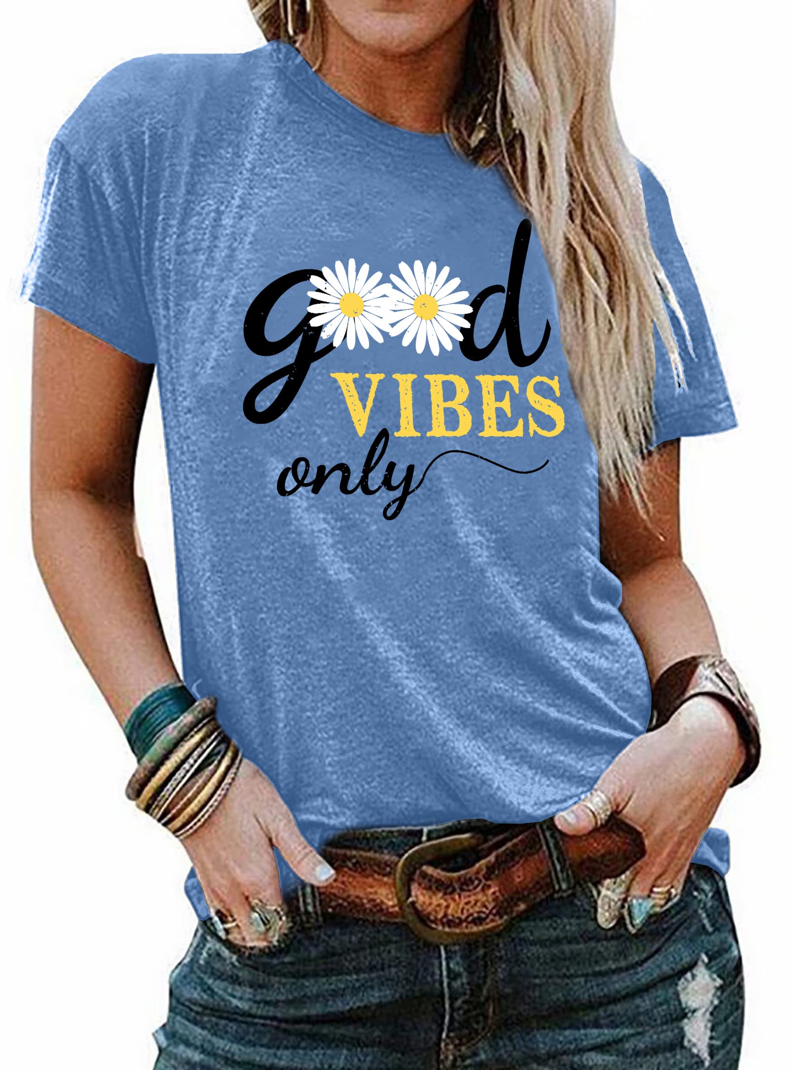 tiorhooe Camiseta de manga corta con estampado de arcoíris para mujer, cuello redondo, camiseta de verano