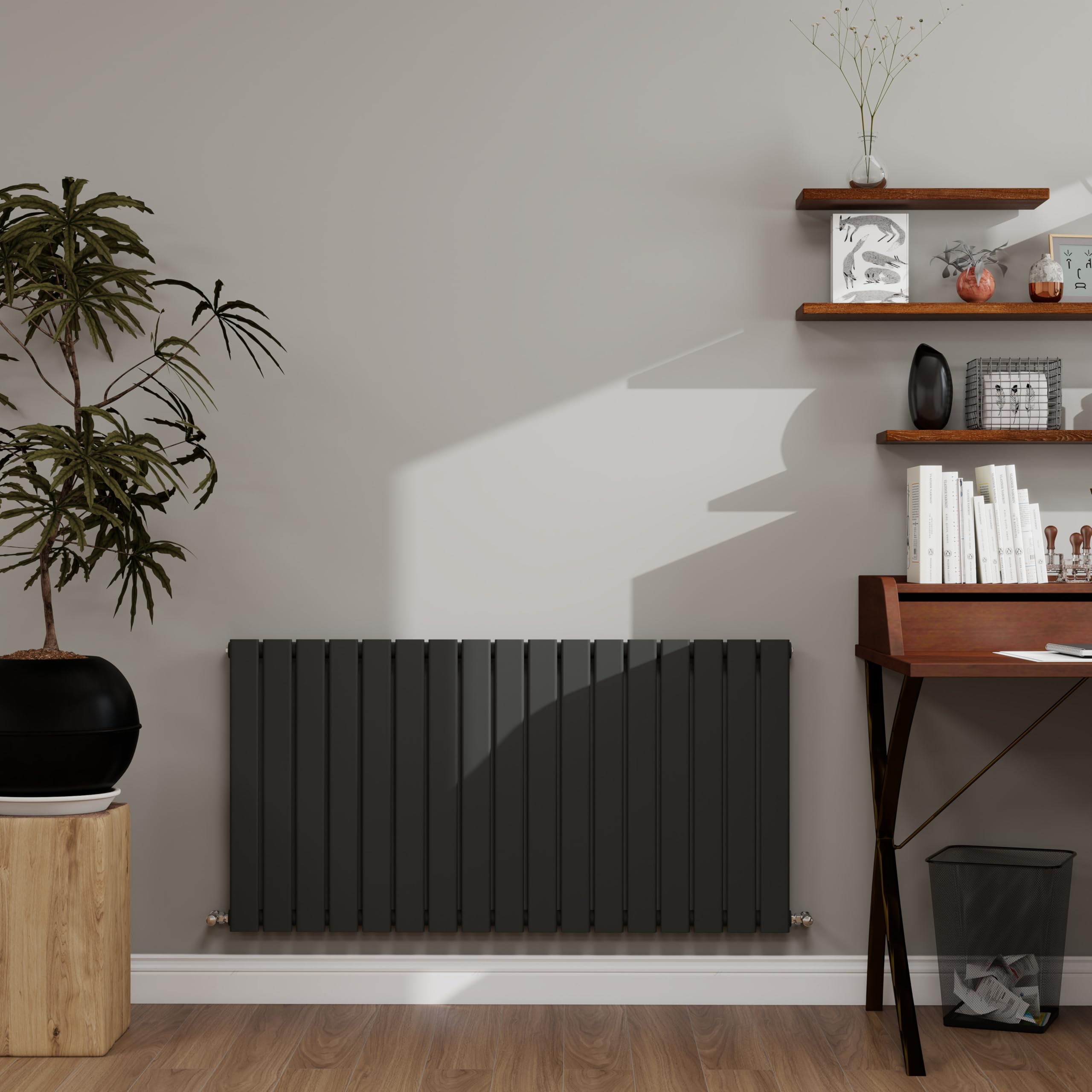 Anthracite Designer Radiator Horizontal 600×1156mm Single Flat Panel - Wall/Floor Mounted for Modern Multi-Scene & Central Heating 2988 BTU
