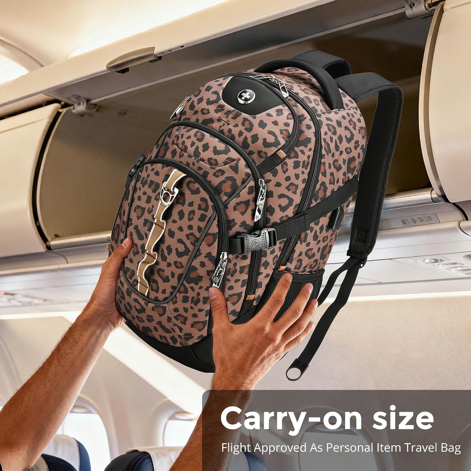  Laptop Backpack, Brown Leopard, SD803-103 | USB Charging Port, Travel Backpack, 31l Capacity, Backpack For Men and Women thumbnail