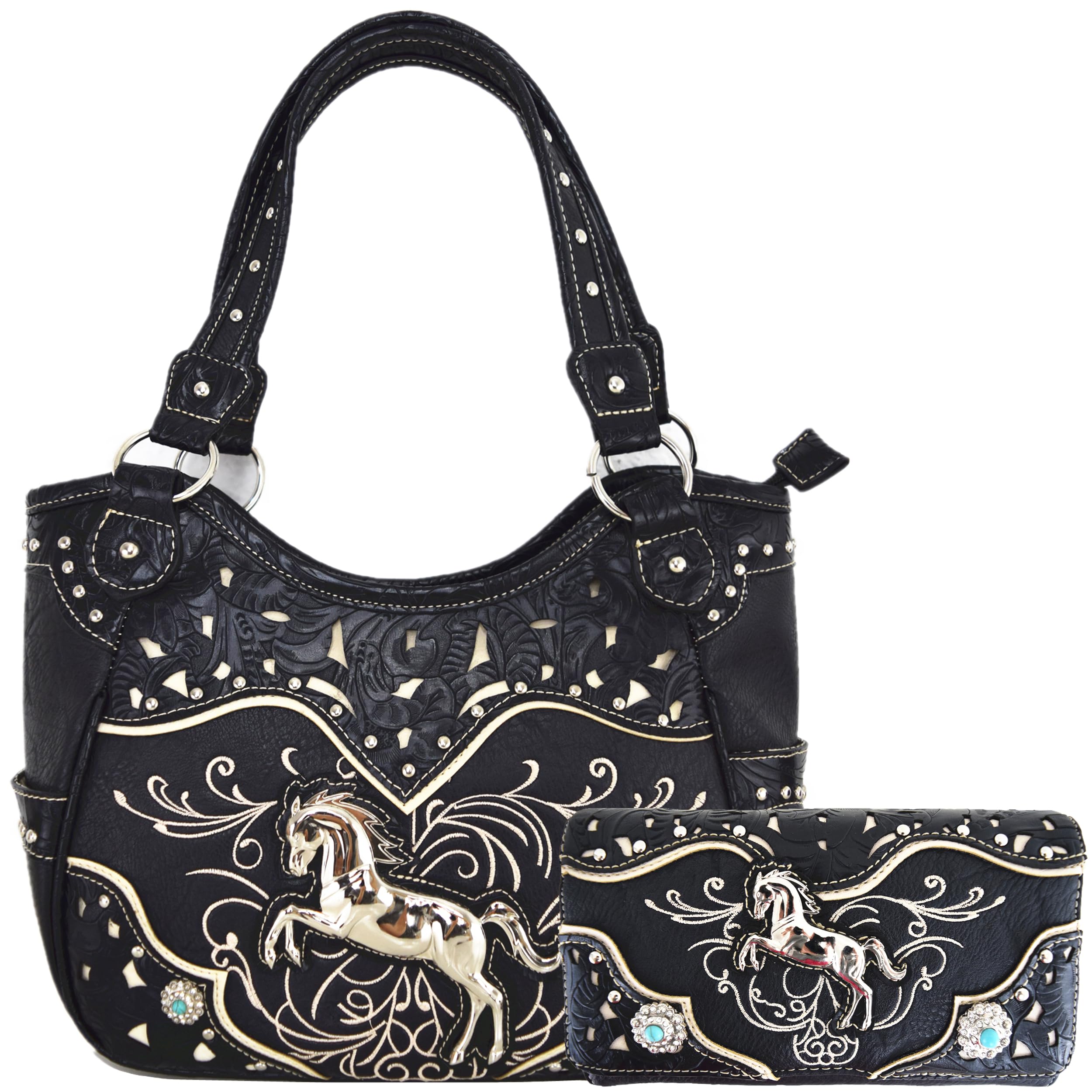 Tooled Leather Laser Cut Western Style Horse Cowgirl Purse