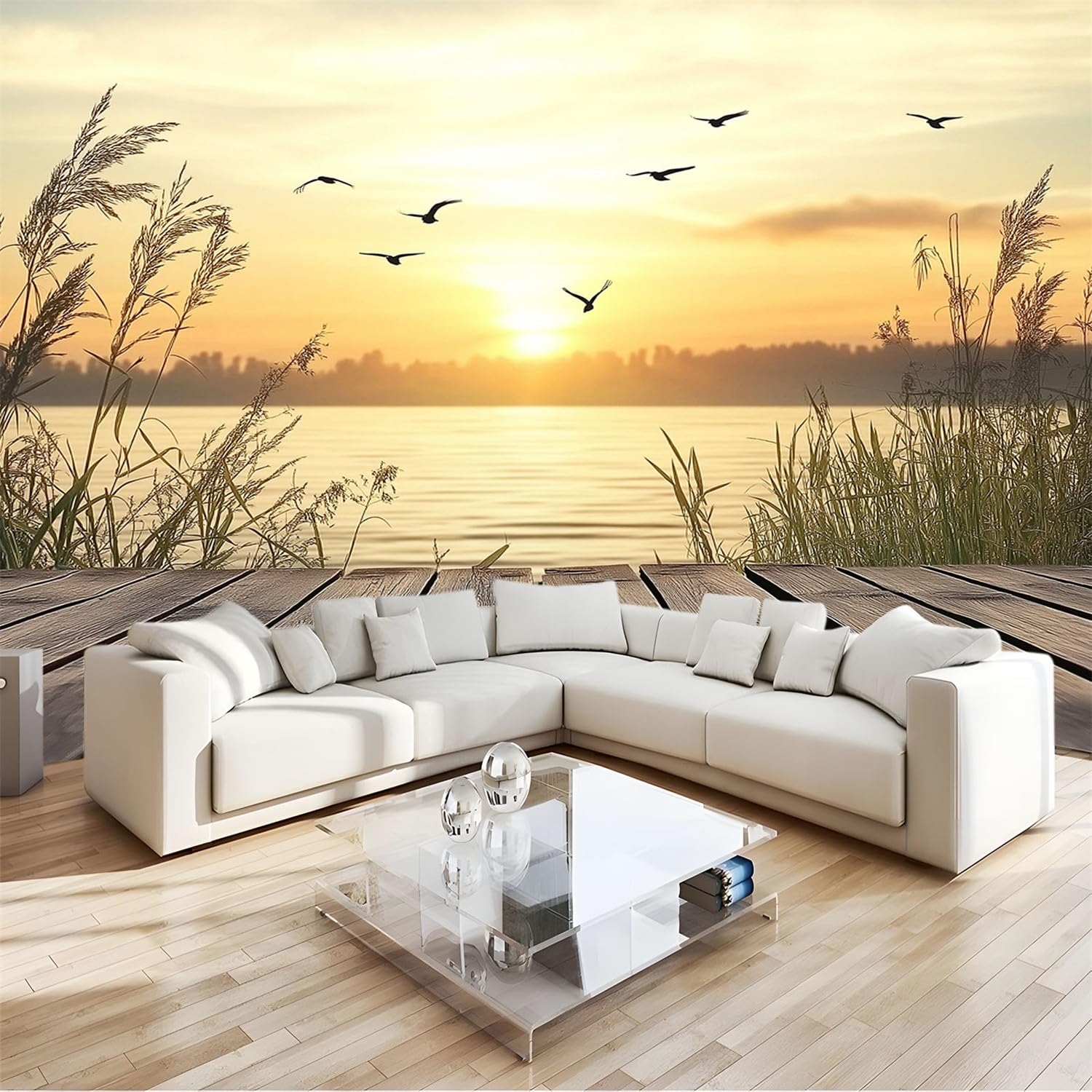 Papier peint panoramique salon moderne grand format 400 x 280 cm motif oiseaux nature
