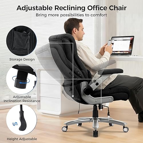 Miniatura 7 de Silla de oficina ejecutiva grande y alta de gran tamaño, asiento de 23.62 pulgadas de ancho, silla de oficina de masaje y calor con amasamiento 3D