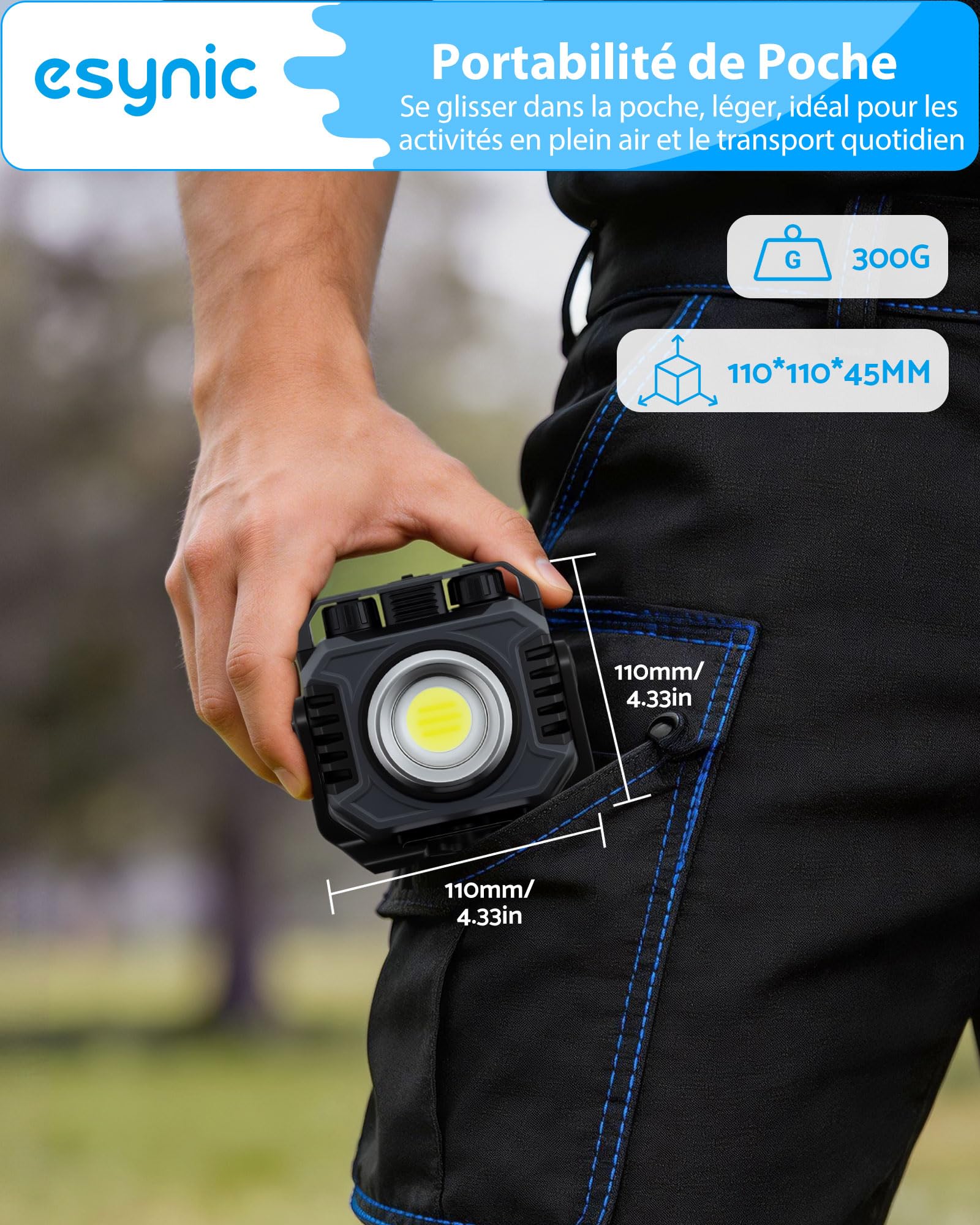 eSynic 2pcs Lampes de Travail LED Portable Rechargeable 5000mAh Lampe de Chantier Projecteur 1500LM et Lampe Torche 600LM Base Magnétique Support à 360° 2700-8000K Étanche IP65 pour Réparation Camping