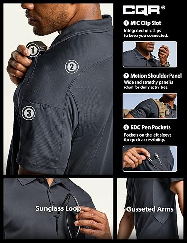 Miniatura 6 de CQR Camiseta polo táctica para hombre, de manga corta, ligera y con Dry Fit, tela piqué, FPU 50+, para exteriores