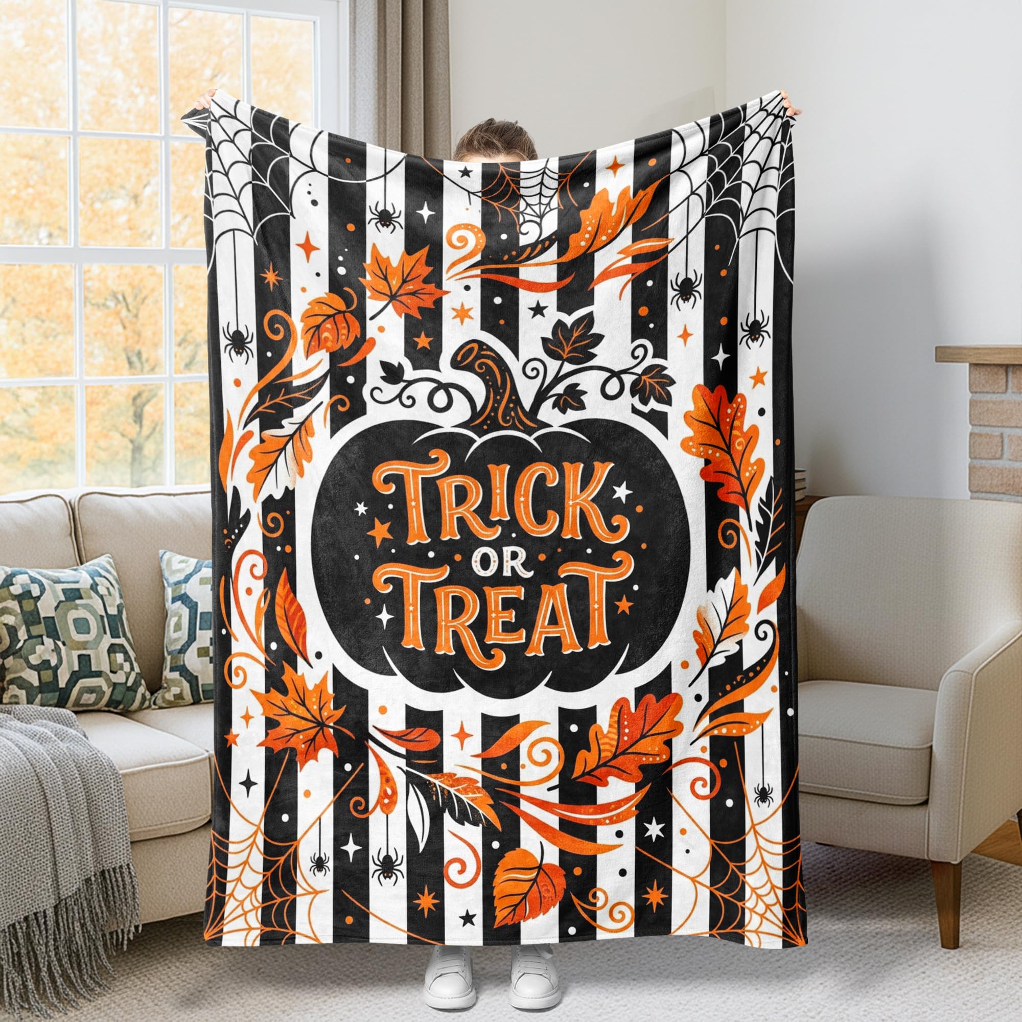 Couverture citrouille Halloween plaid compact esthétique à offrir pour dortoir et lit