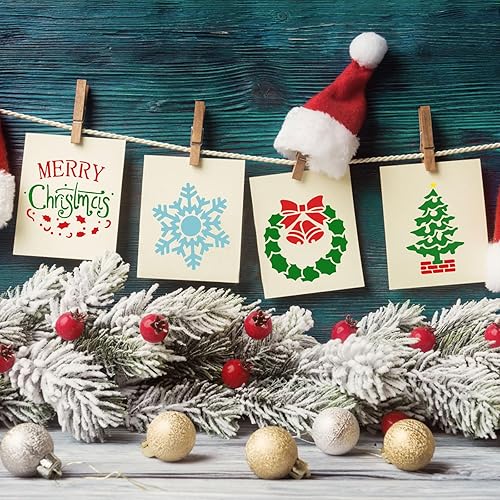 Miniatura 4 de 30 plantillas de Navidad, plantilla de pintura reutilizable, múltiples patrones, plantillas de decoración, pintura en madera para manualidades,