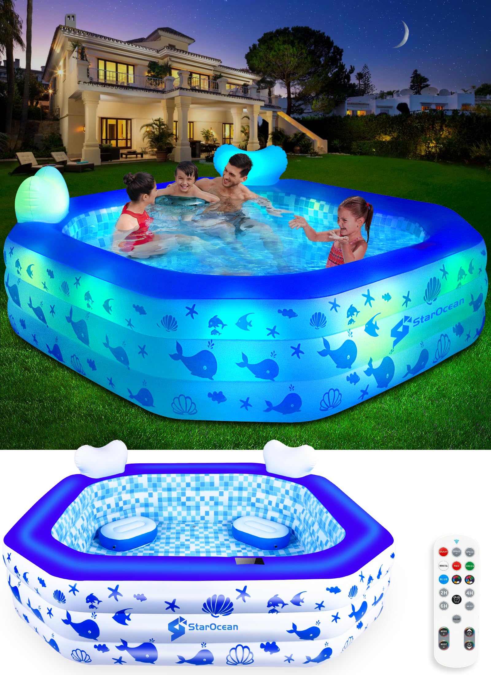 StarOcean Inflatable Pools with Lights, Solar Inflatable
