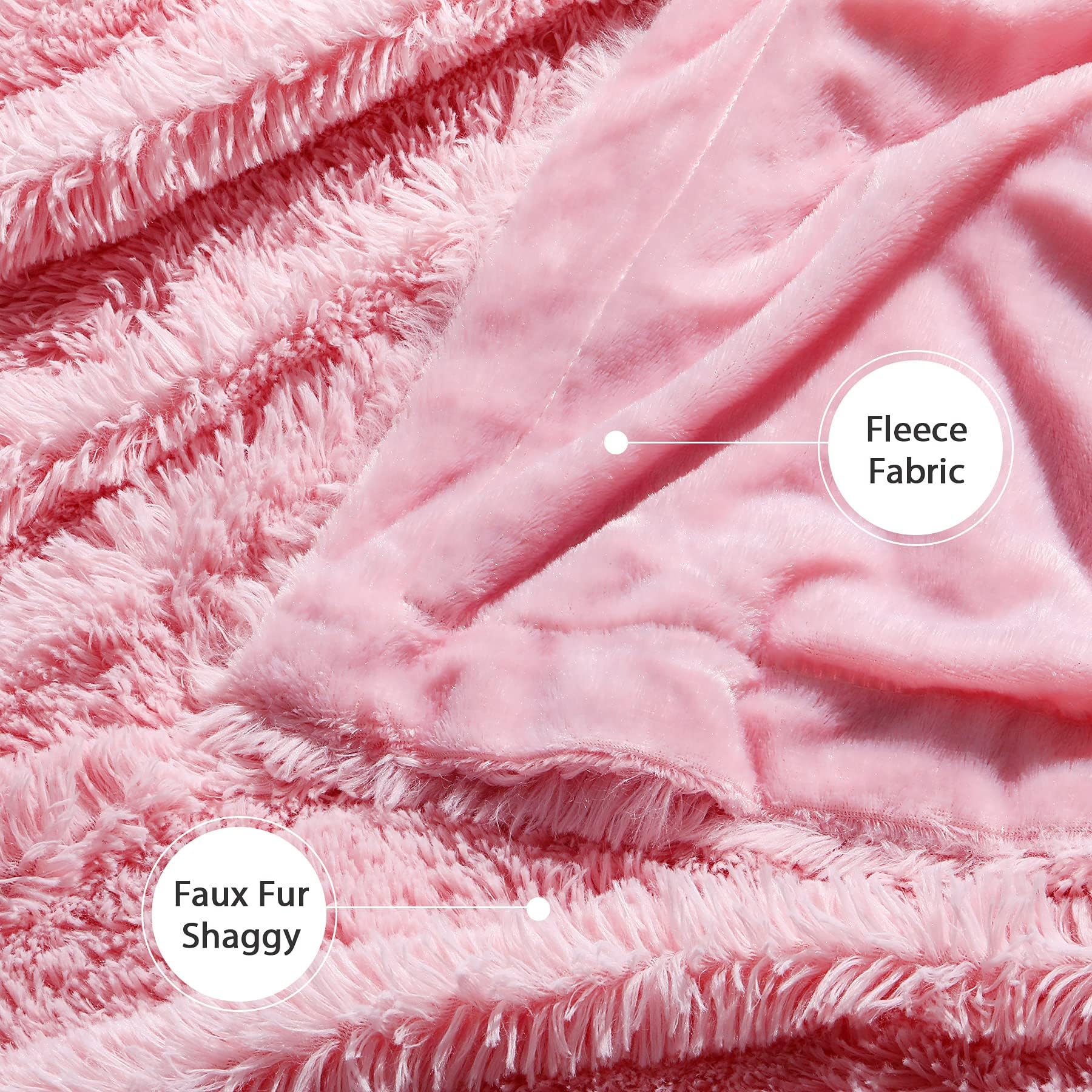 Tuddrom Decorative Extra Soft Faux Fur Blanket Queen Size 80" x 90",Solid Reversible Fuzzy Fluffy Cozy Plush Fleece Comfy Microfiber Fur Blanket for Couch Sofa Bed,Pink