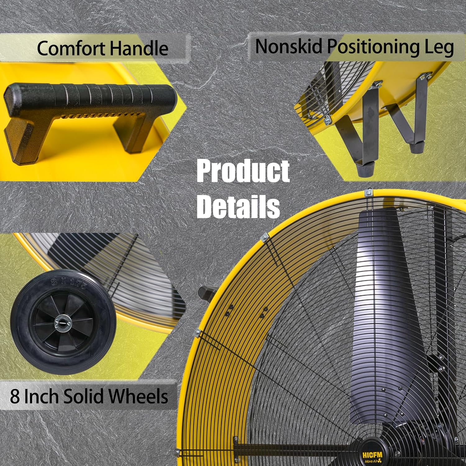 HiCFM 42" Industrial Drum Fan 27300 CFM High Velocity 2 Speed Settings Heavy Duty Metal Floor Fan for Commercial, Factory, Warehouse, Garage, Barn