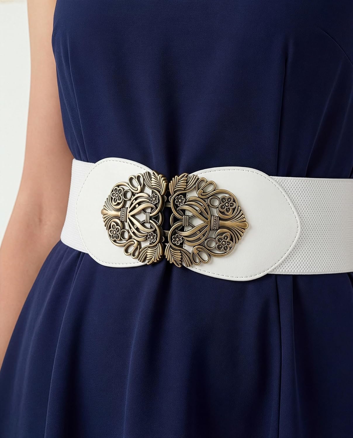 BlackButterfly 3 Inch Wide Waspie Elastic Vintage Buckle Waist Belt - Image 4