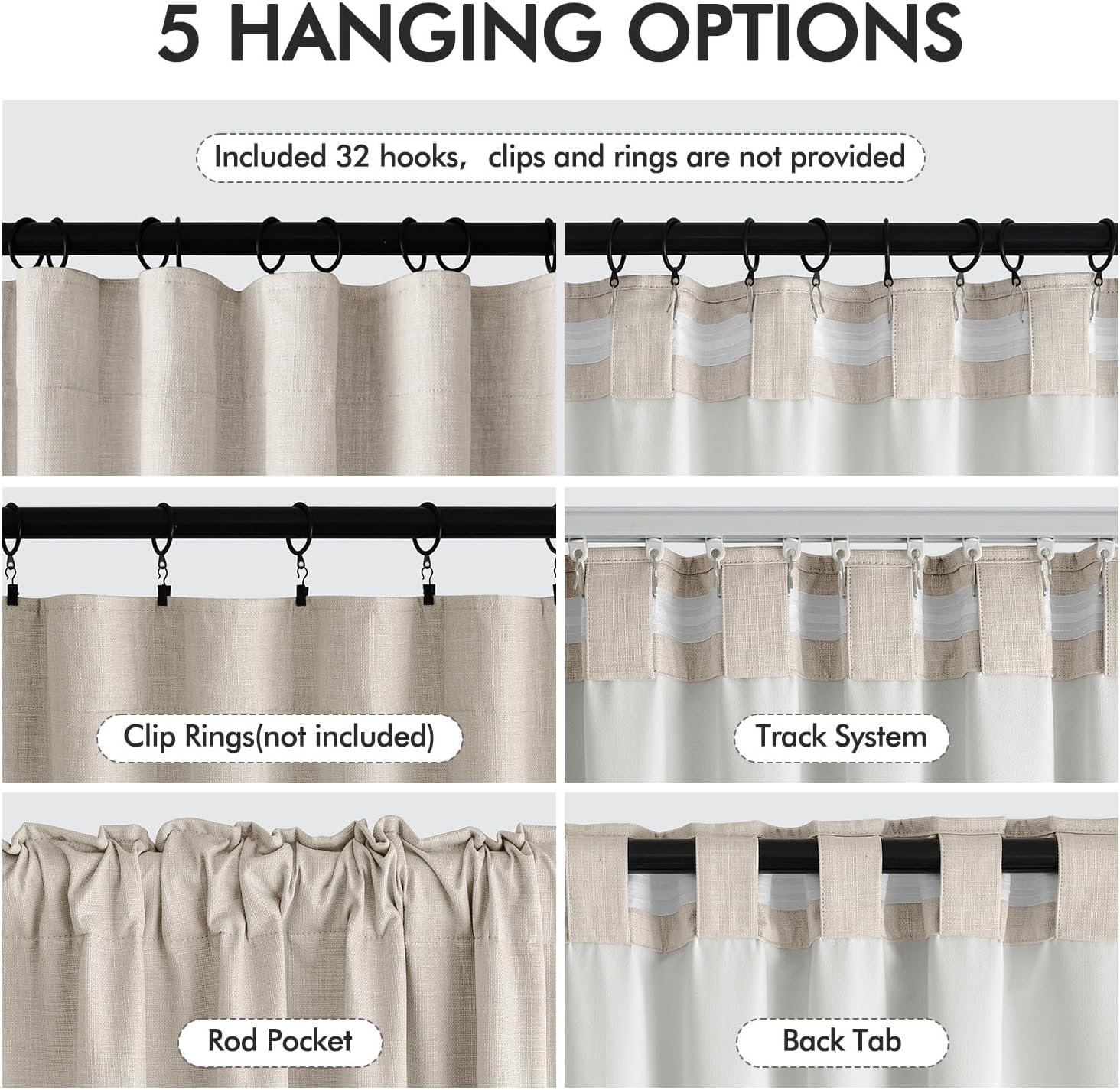 MIULEE 100% Blackout Curtains 96 Inch Long 2 Panels Set for Bedroom, Thick Faux Linen Black Out Curtain Room Darkening Back Tab Pleat Floor to Ceiling Window Drapes with Hooks for Living Room, Beige