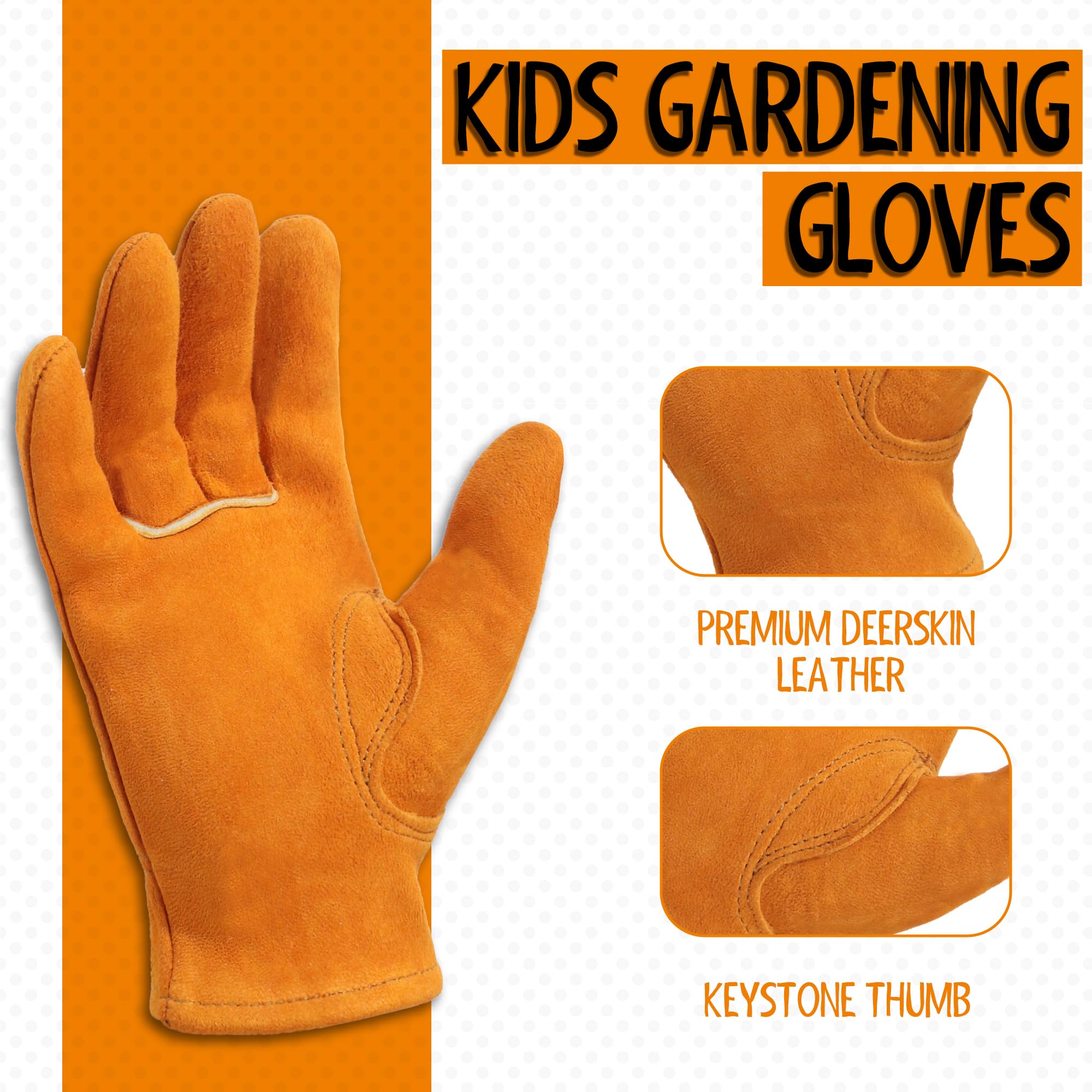 HANDLANDY 2 works Kids Genuine Leather Work Gloves for ages 3-11 - Image 2