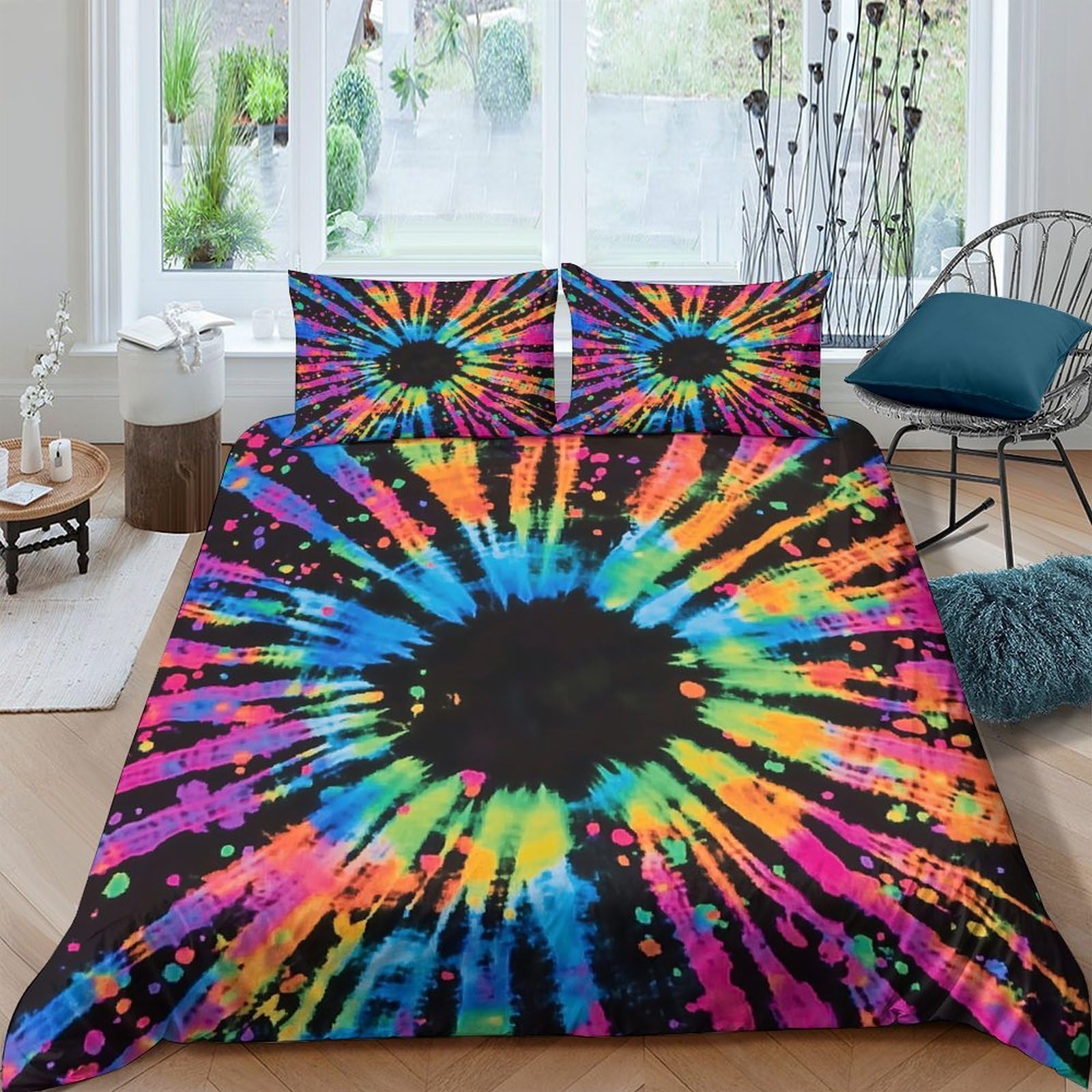 Ctjqhvkz Style-4 3D Printed Tie Dye Burst Fitted Sheet Microfiber Bright Rainbow Spiral Mattress Cover For Bedroom Dorm Bed Decor Single（135X200cm）