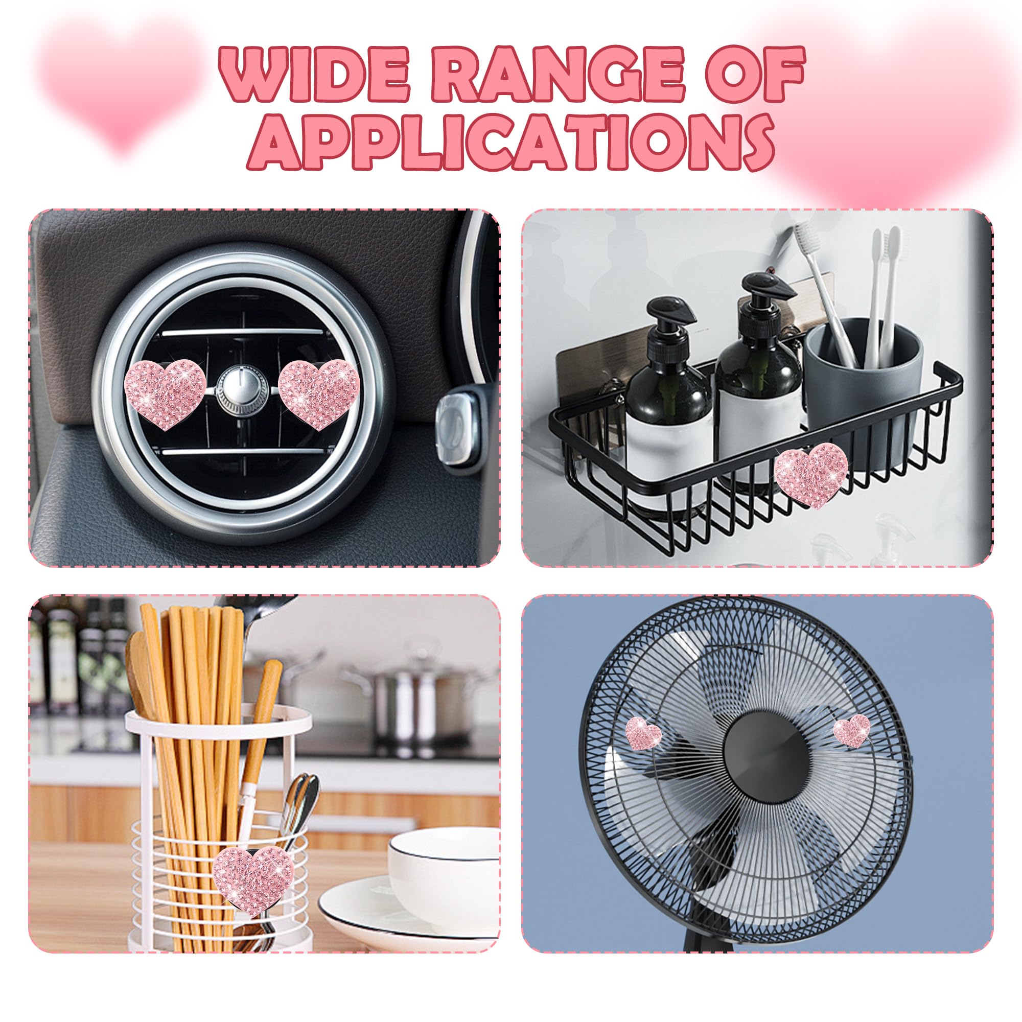 4PCS Heart-Shaped Car Vent Clips with Rhinestone Bling Air Vent Clips Car Decorations Premium Shiny Car Clips for — view 5