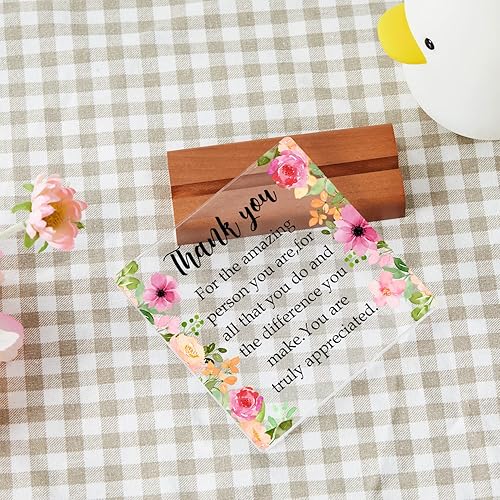 Miniatura 6 de Cartel de agradecimiento de despedida para mujeres, hombres, amigos, jefes, regalo de jubilación, placa cuadrada de acrílico con soporte de madera