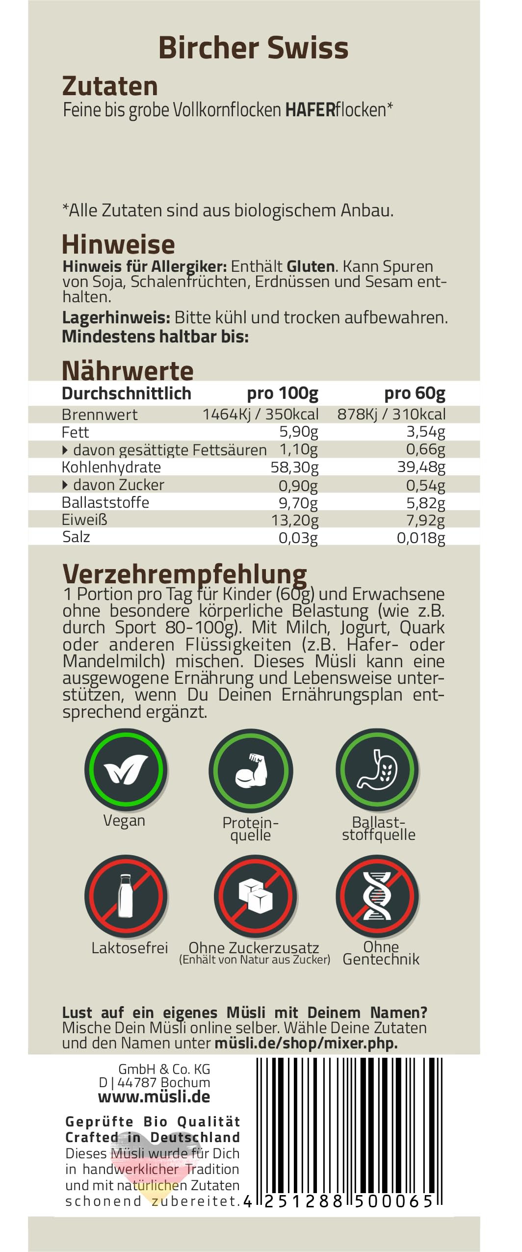 müsli.de BIO Haferflockenmischung Bircher Swiss (feine und grobe Haferflocken) 4 x 3kg, für eine vegane Ernährung geeignet. Knackiger Geschmack dank Vollkornflocken. (3kg Beutel (4 Stück))