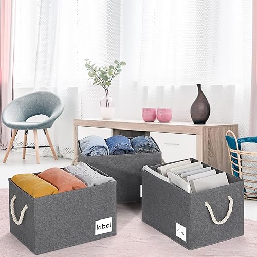Miniatura 9 de ASXSONN Contenedores de almacenamiento paquete de 3 contenedores de almacenamiento para armario con etiqueta y asas de cuerda de algodón cestas de