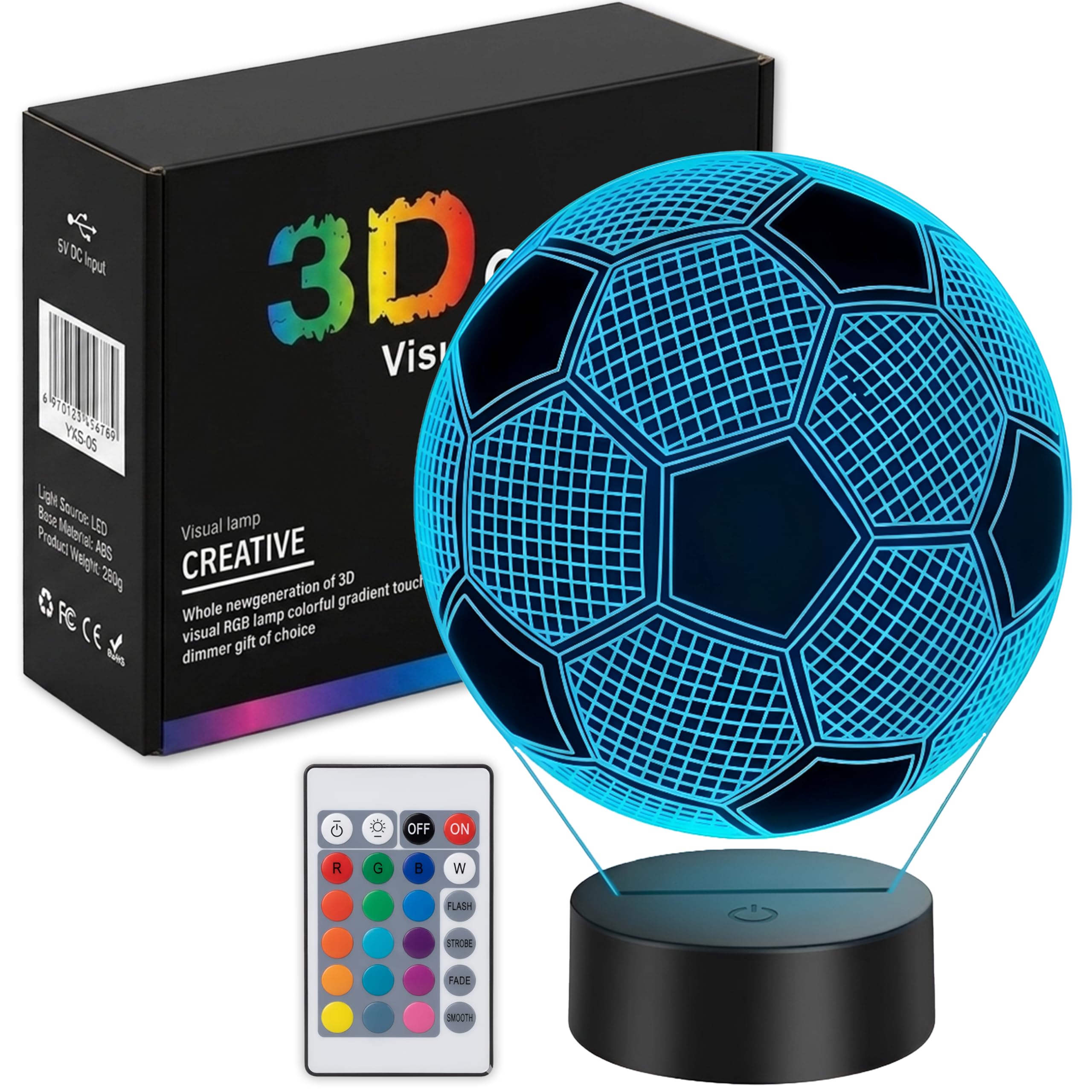 Mastery Football 3D Light Lamp - LED Boys Night Light with Remote Control, Birthday Presents Football Gift for Boys Girls Kids +3 4 5 6 7 8 9-12, Personalised Football Night Lamp [Energy Class G]