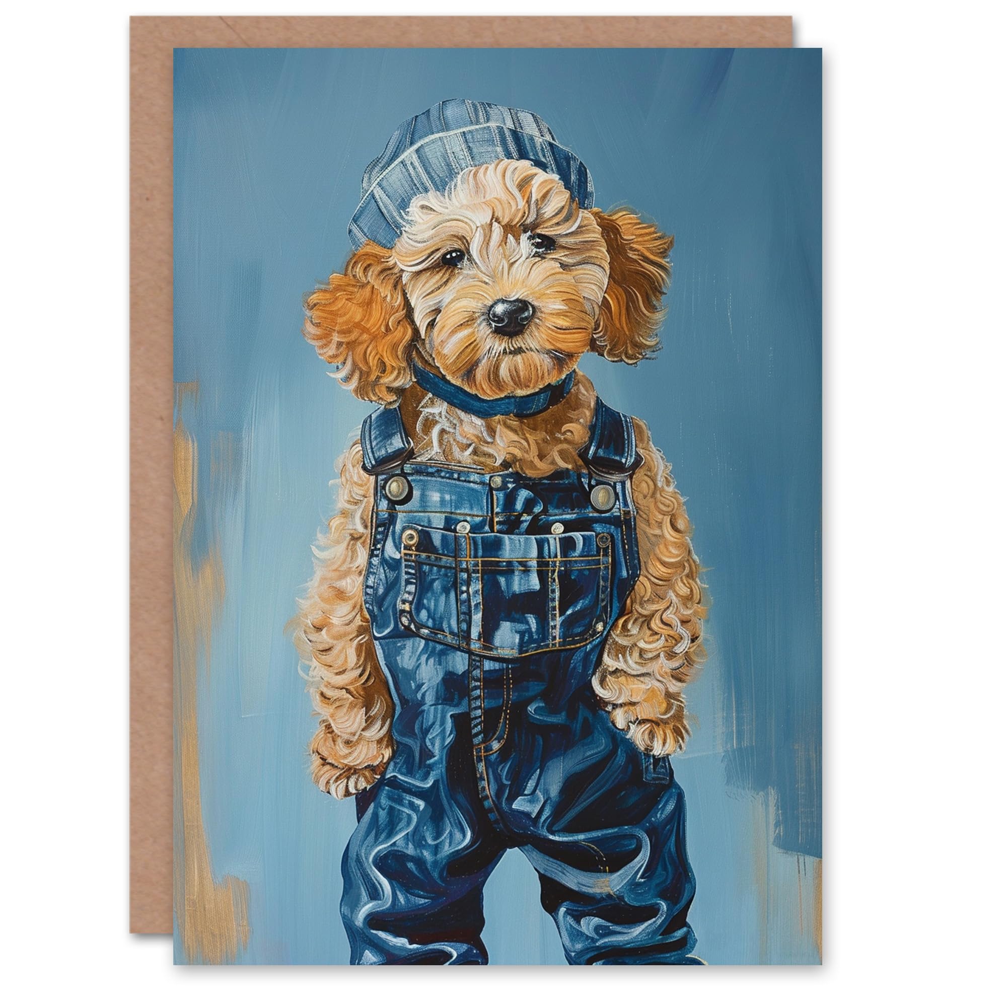 Artery8 Poodle in Dungarees Dog Lover Fun Pet Portrait Blank For Him Or Her Art Birthday Card