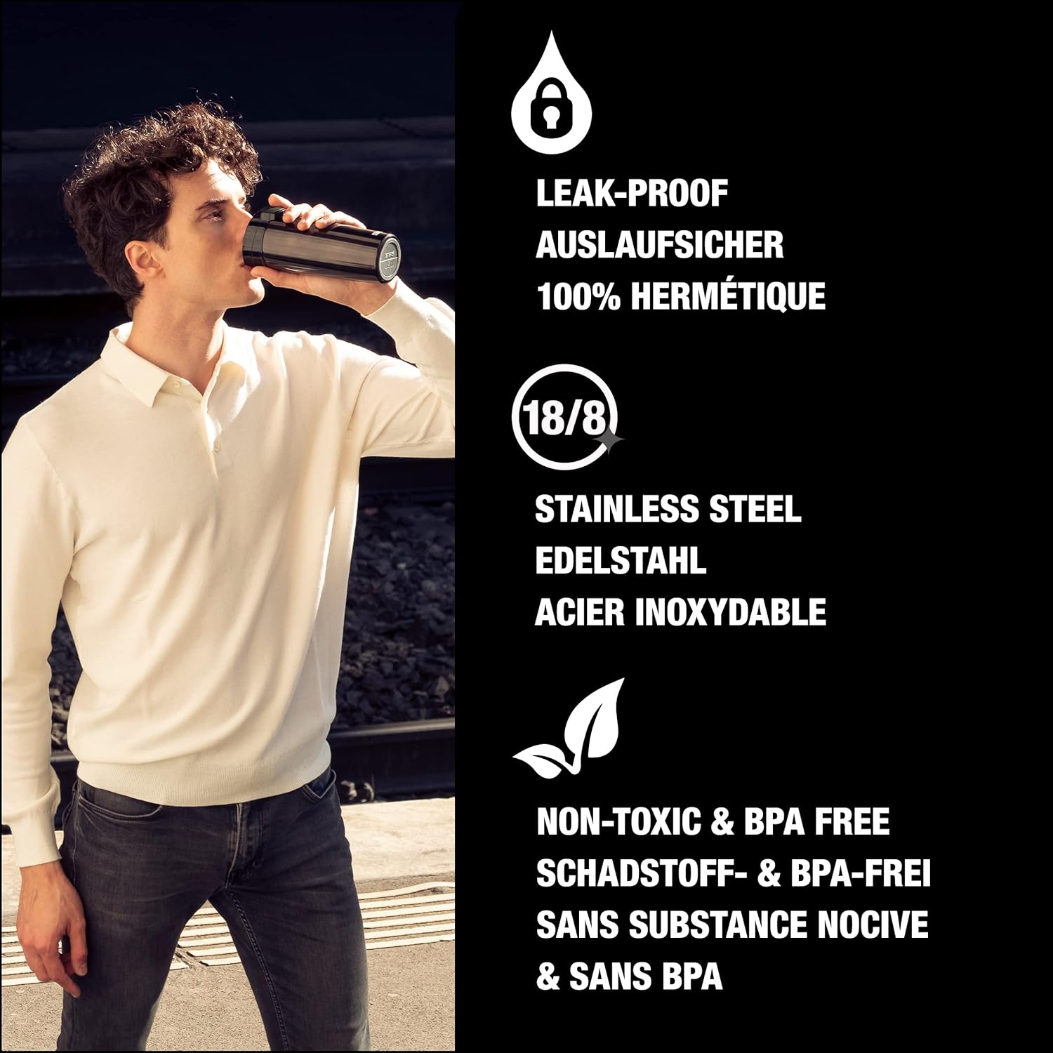 Sigg - Insulated Coffee Cup - Travel Mug Miracle Black - Hot & Cold. Leakproof. BPA Free - 18/8 Stainless Steel - 16 Oz