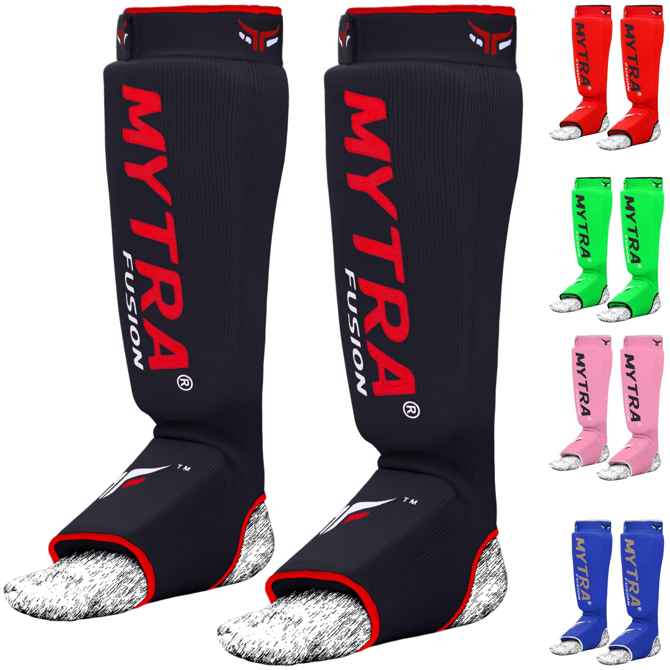 Mytra Fusion Shin Instep Guard Stretchable Polyester Fabric Padded Kickboxing Shin Guards Lightweight Training Shin Guards Muay Thai, MMA, Martial Arts Shinguards for Men & Women