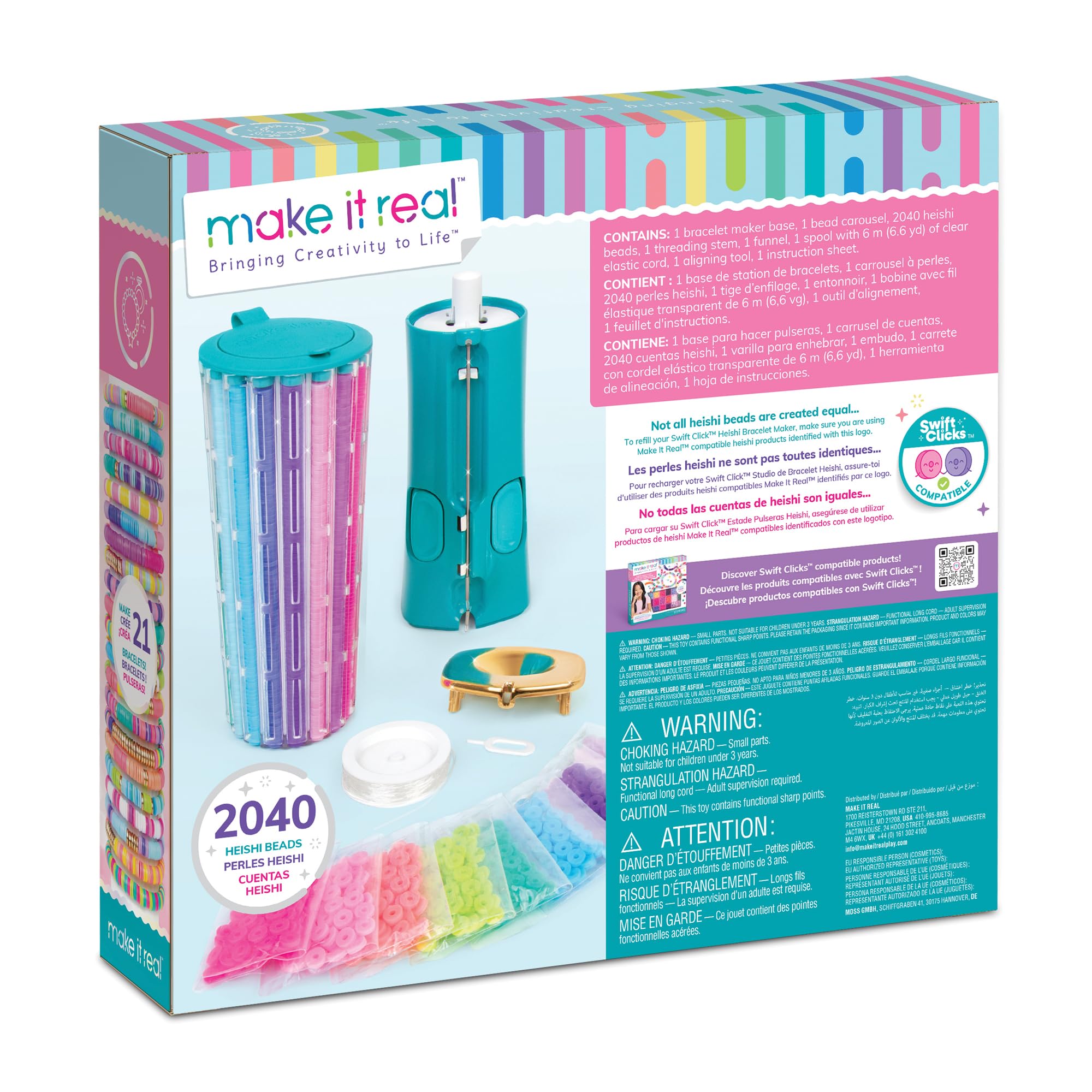 Make It Real – Fábrica de Pulseras de la Amistad | Kit Para Hacer Pulseras Niñas con Carrusel, 2040 Cuentas Heishi, Cordón y Herramientas | Maquina Para Hacer Pulseras | Manualidades Niña 8 Años O Más