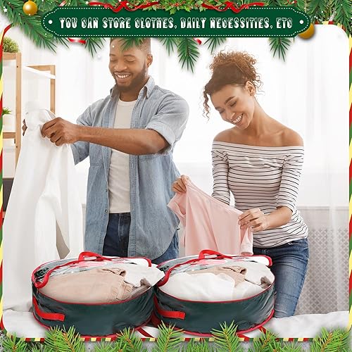 Miniatura 5 de Shappy 4 bolsas de almacenamiento de coronas de Navidad, contenedor de almacenamiento de coronas con ventana transparente, caja de almacenamiento a